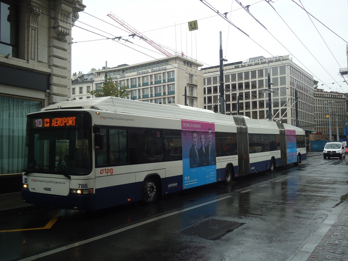 (147'137) - TPG Gen�ve - Nr. 786 - Hess/Hess Doppelgelenktrolleybus am 16. September 2013 in Gen�ve, Bel-Air