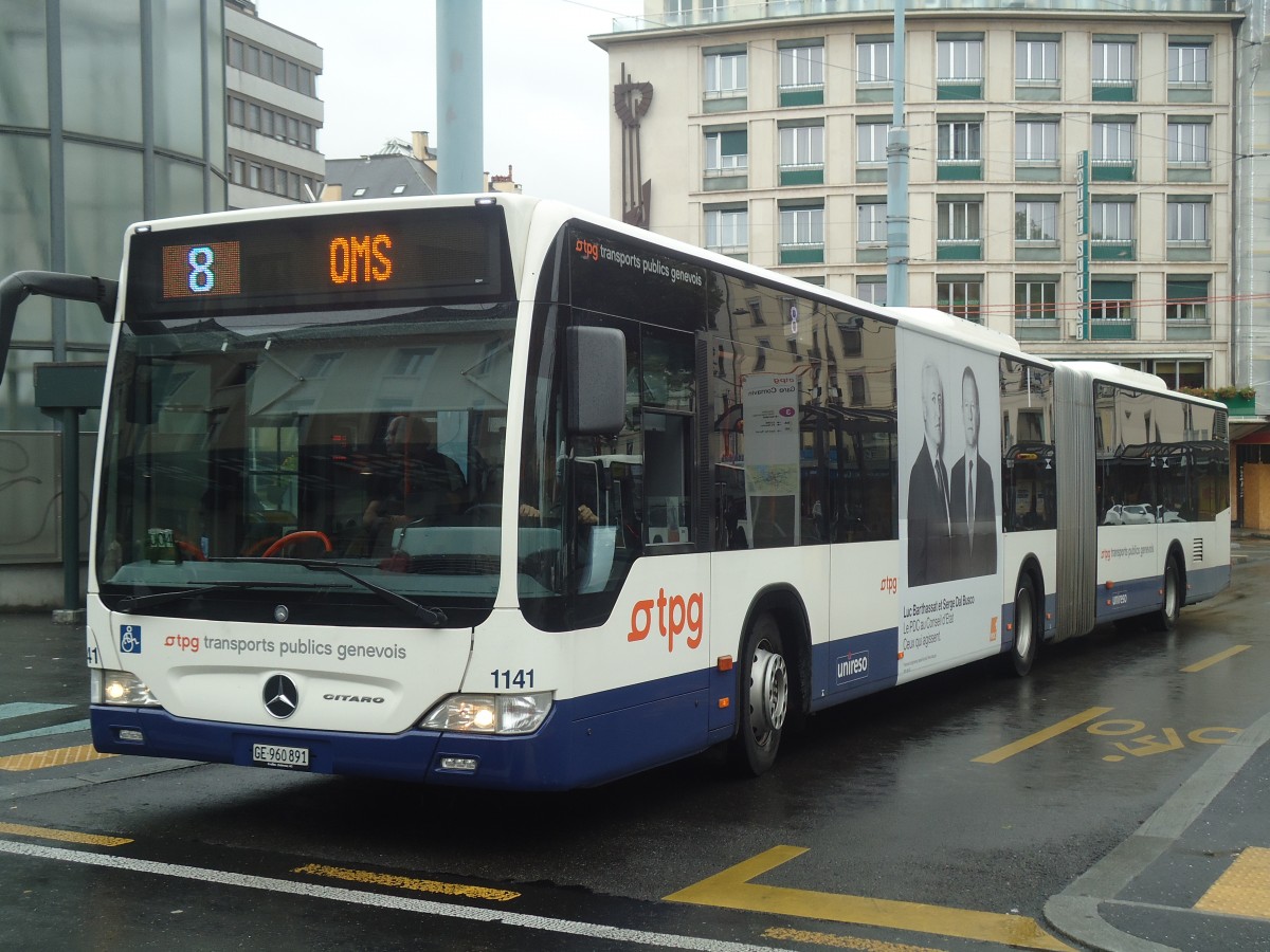 (147'200) - TPG Gen�ve - Nr. 1141/GE 960'891 - Mercedes am 16. September 2013 beim Bahnhof Gen�ve