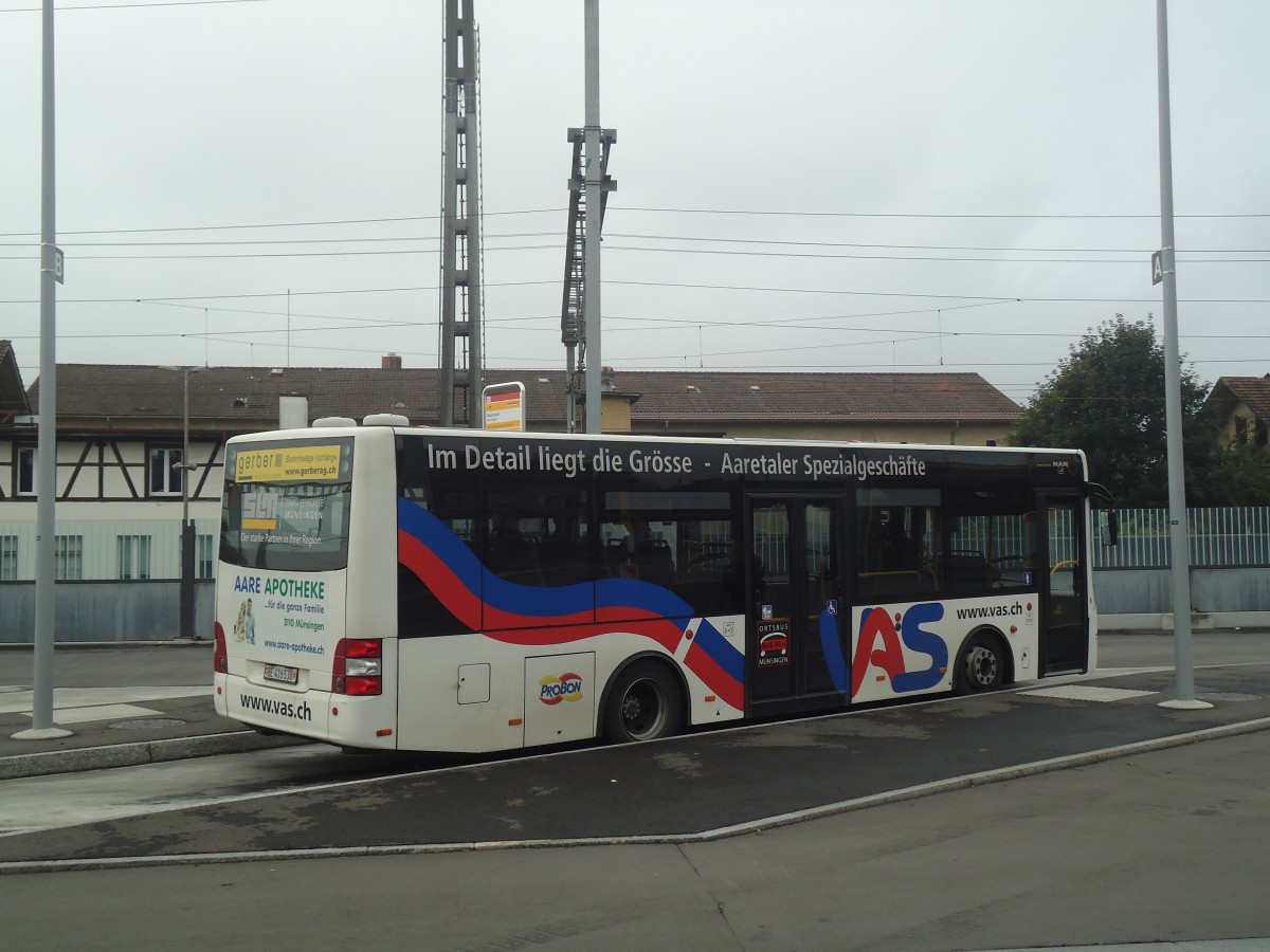 (147'431) - Lengacher, M�nsingen - Nr. 8/BE 416'538 - MAN am 30. September 2013 beim Bahnhof M�nsingen
