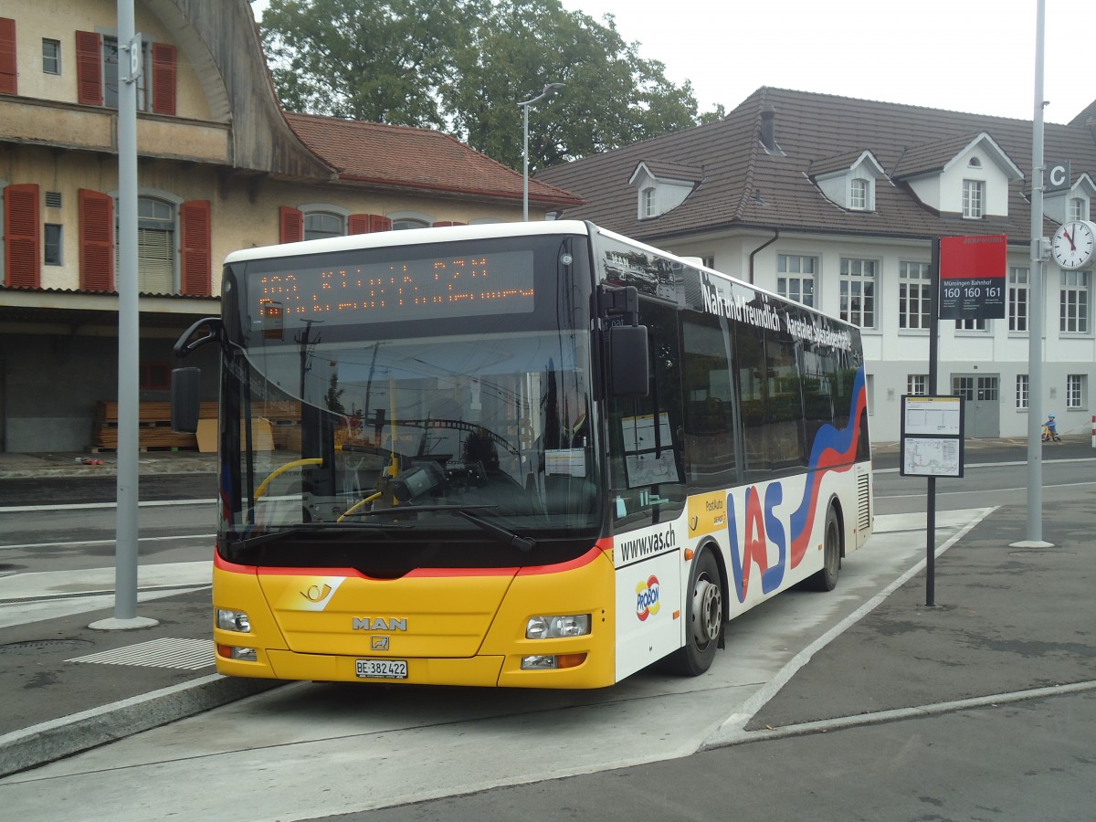 (147'433) - Lengacher, M�nsingen - Nr. 6/BE 382'422 - MAN/G�ppel am 30. September 2013 beim Bahnhof M�nsingen