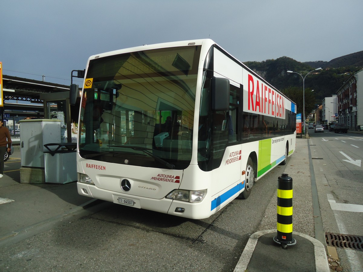 (147'825) - AMSA Chiasso - Nr. 7/TI 64'507 - Mercedes (ex Vorf�hrfahrzeug Rizzi) am 6. November 2013 beim Bahnhof Mendrisio