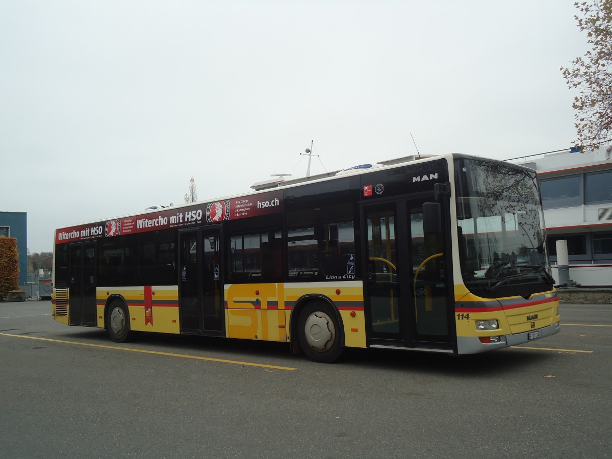 (148'087) - STI Thun - Nr. 114/BE 700'114 - MAN am 17. November 2013 bei der Schiffl�ndte Thun