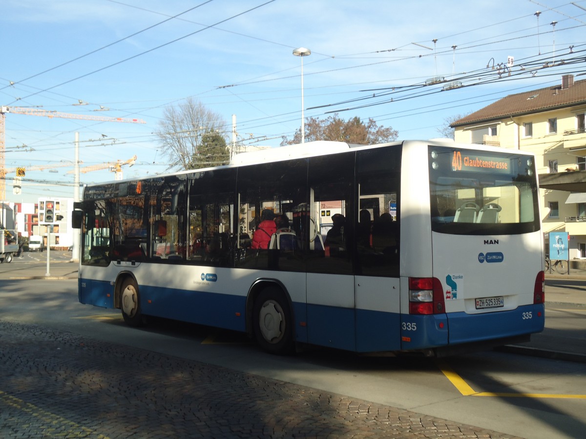 (148'264) - VBZ Z�rich - Nr. 335/ZH 525'335 - MAN/G�ppel am 9. Dezember 2013 in Z�rich, Bucheggplatz