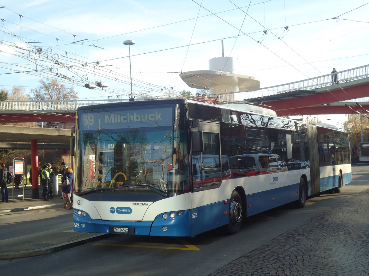 (148'271) - VBZ Z�rich - Nr. 522/ZH 726'522 - Neoplan am 9. Dezember 2013 in Z�rich, Bucheggplatz