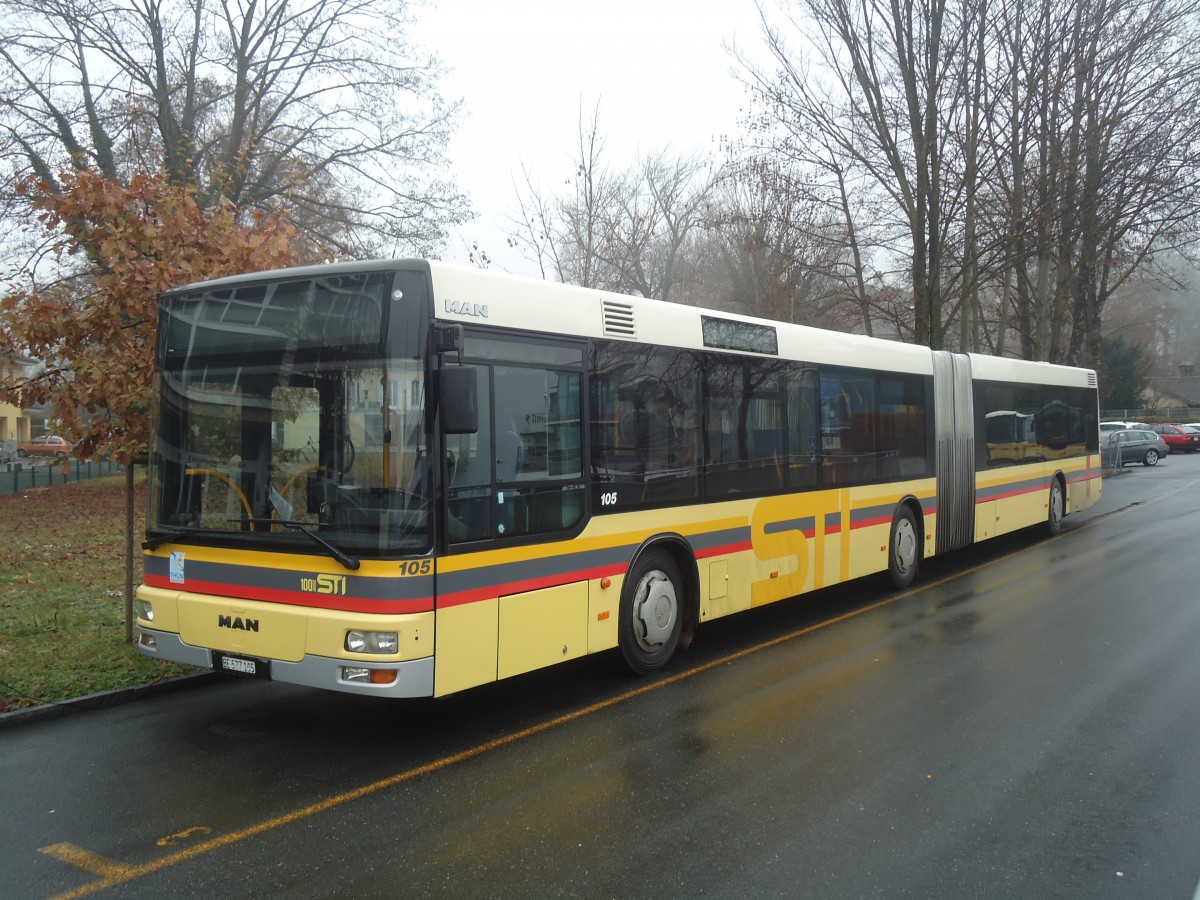 (148'354) - STI Thun - Nr. 105/BE 577'105 - MAN am 21. Dezember 2013 bei der Schiffl�ndte Thun