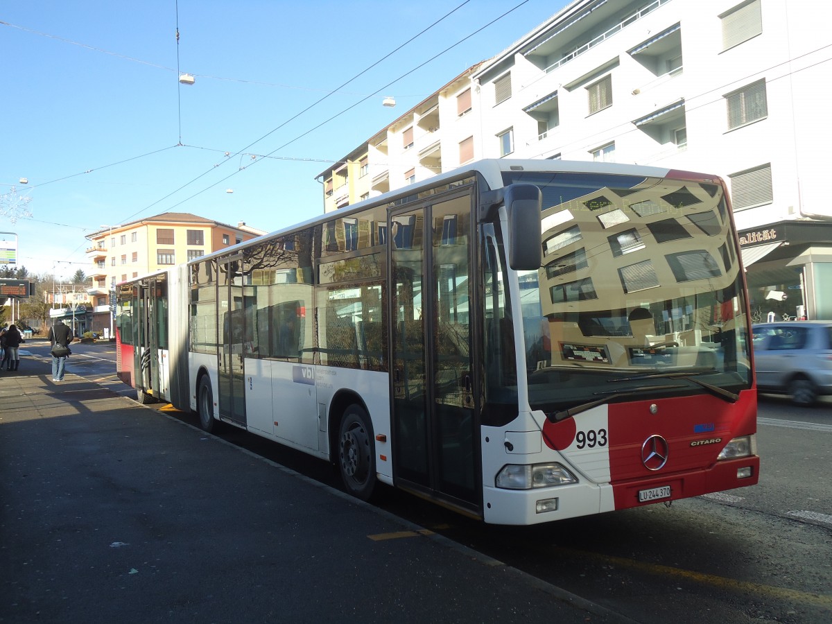 (148'538) - VBL Luzern - Nr. 993/LU 244'370 - Mercedes (ex TPF Fribourg Nr. 131) am 27. Dezember 2013 in Emmenbr�cke, Sprengi