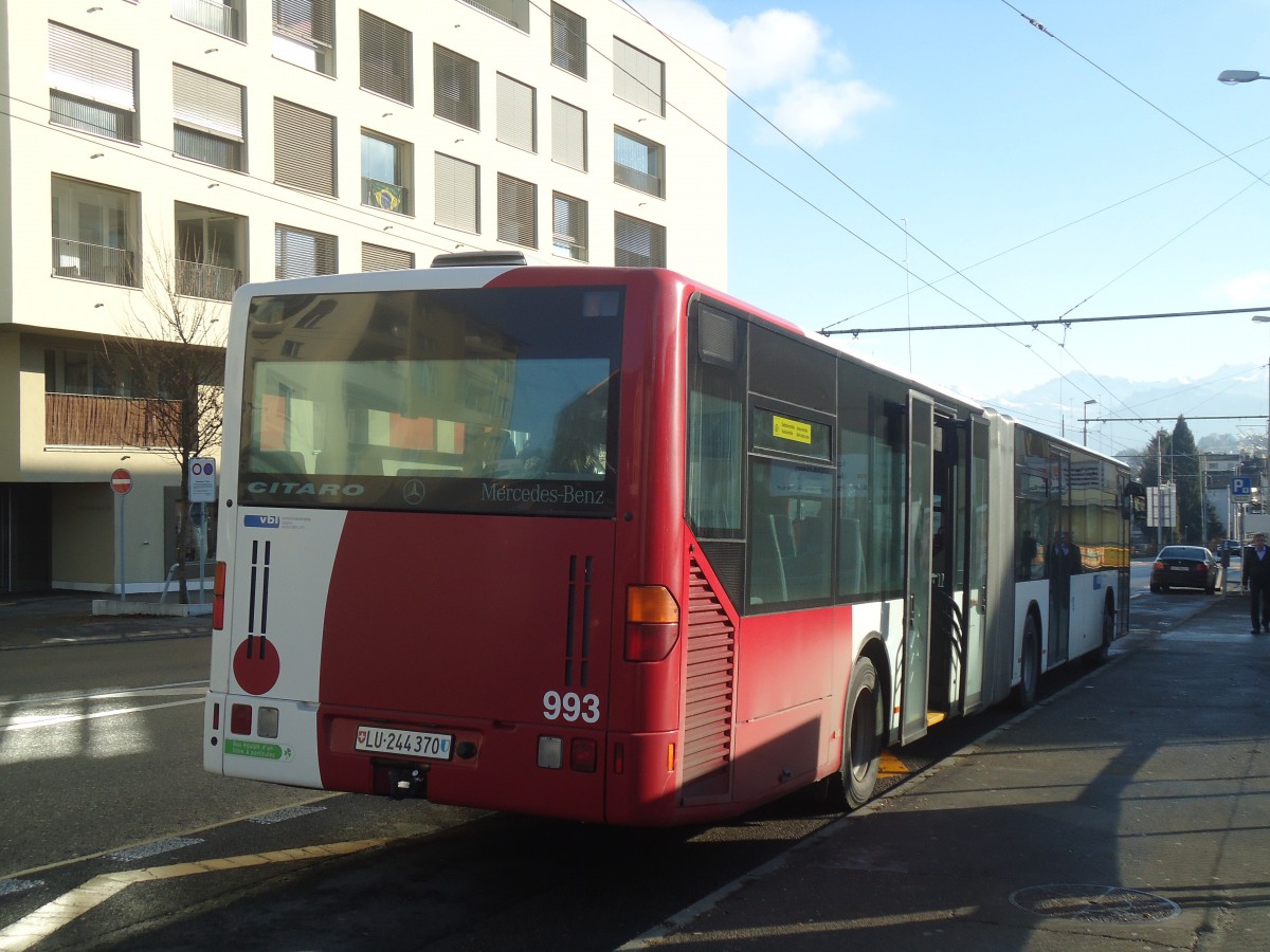 (148'539) - VBL Luzern - Nr. 993/LU 244'370 - Mercedes (ex TPF Fribourg Nr. 131) am 27. Dezember 2013 in Emmenbr�cke, Sprengi
