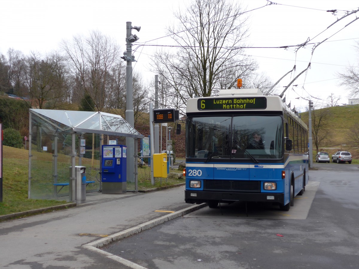 (149'007) - VBL Luzern - Nr. 280 - NAW/R&J-Hess Trolleybus am 16. Februar 2014 in Luzern, B�ttenhalde