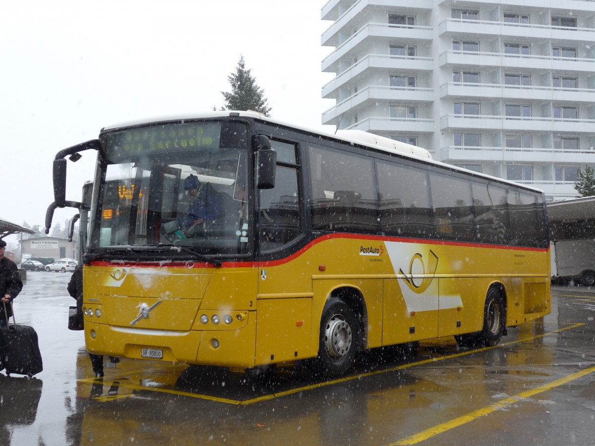 (149'067) - Fontana, Ilanz - Nr. 3/GR 80'800 - Volvo (ex Nr. 11) am 1. M�rz 2014 beim Bahnhof Ilanz
