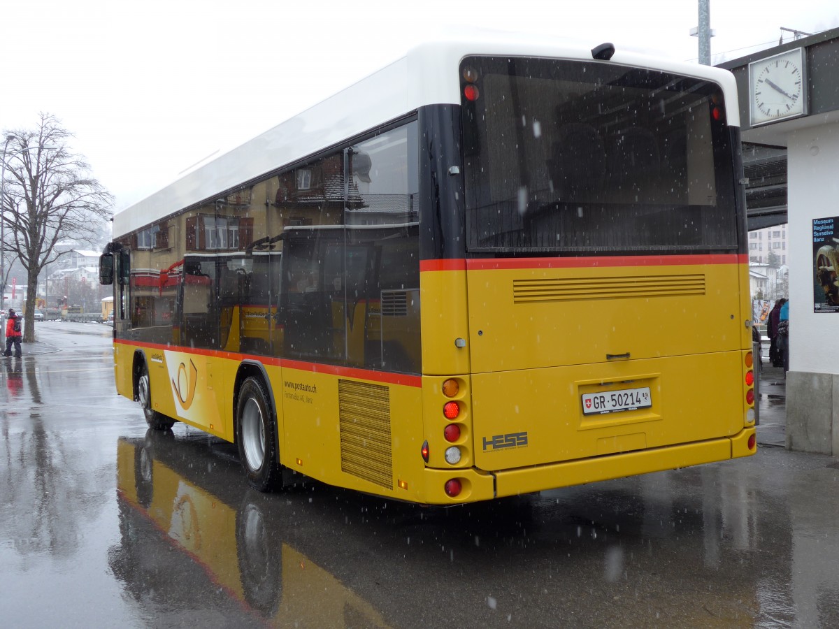 (149'071) - Fontana, Ilanz - Nr. 8/GR 50'214 - Scania/Hess am 1. M�rz 2014 beim Bahnhof Ilanz