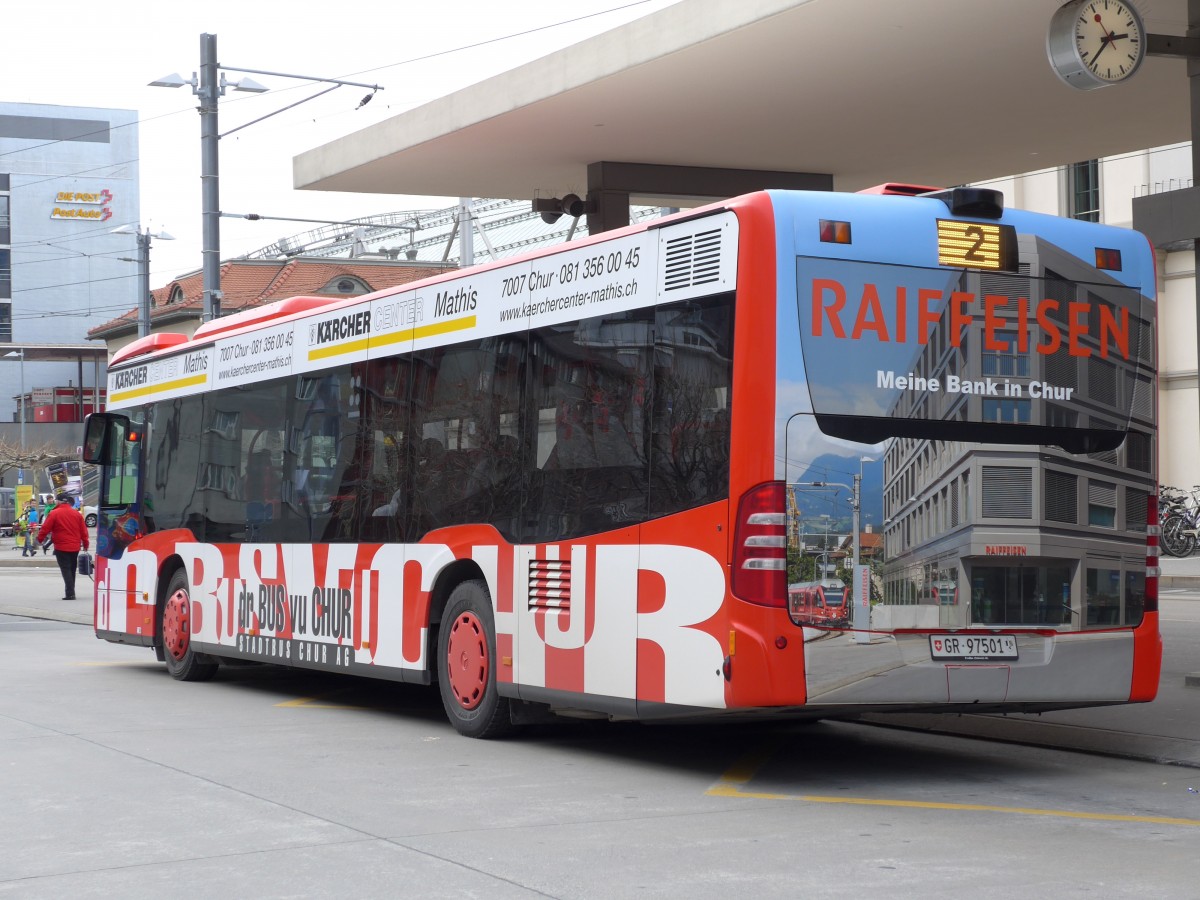 (149'150) - SBC Chur - Nr. 1/GR 97'501 - Mercedes am 1. M�rz 2014 beim Bahnhof Chur