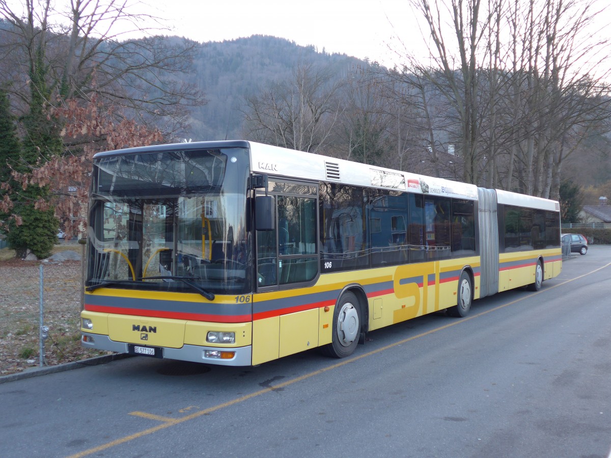 (149'175) - STI Thun - Nr. 106/BE 577'106 - MAN am 9. M�rz 2014 bei der Schiffl�ndte Thun