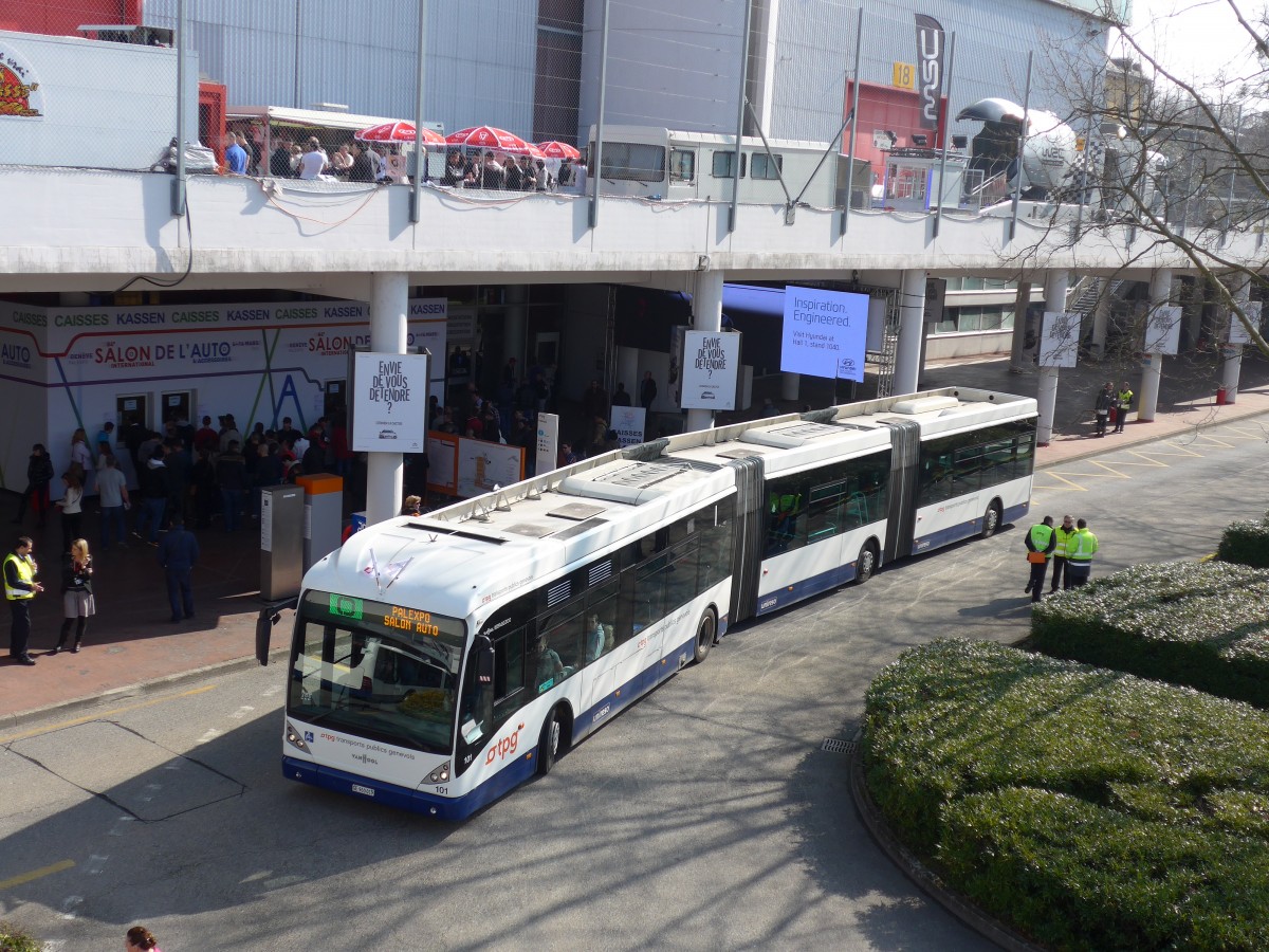 (149'204) - TPG Gen�ve - Nr. 101/GE 960'019 - Van Hool am 9. M�rz 2014 in Gen�ve, Palexpo