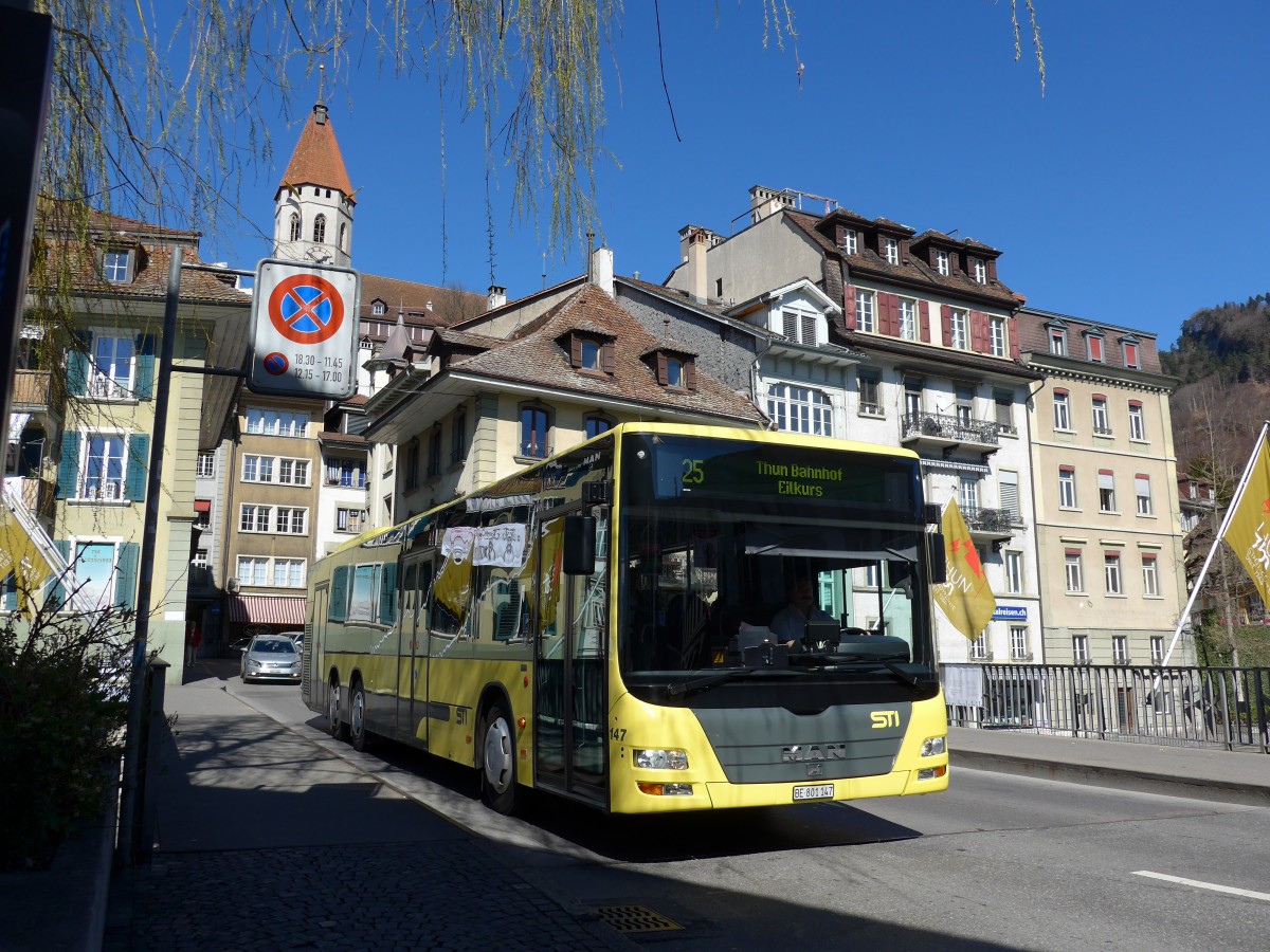 (149'359) - STI Thun - Nr. 147/BE 801'147 - MAN am 17. M�rz 2014 in Thun, Sinnebr�cke