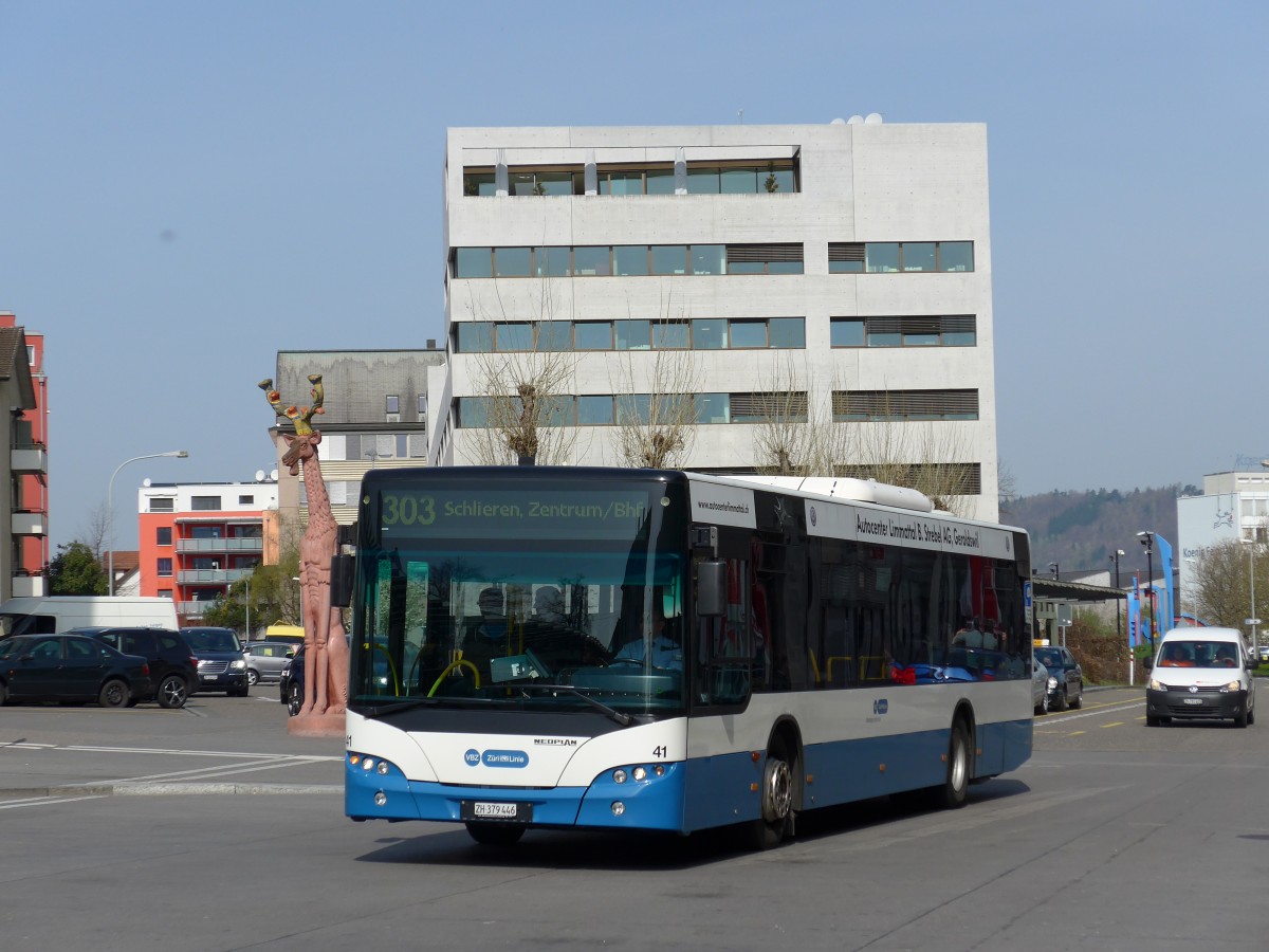 (149'468) - Limmat Bus, Dietikon - Nr. 41/ZH 379'446 - Neoplan (ex VBZ Z�rich Nr. 261) am 31. M�rz 2014 beim Bahnhof Dietikon