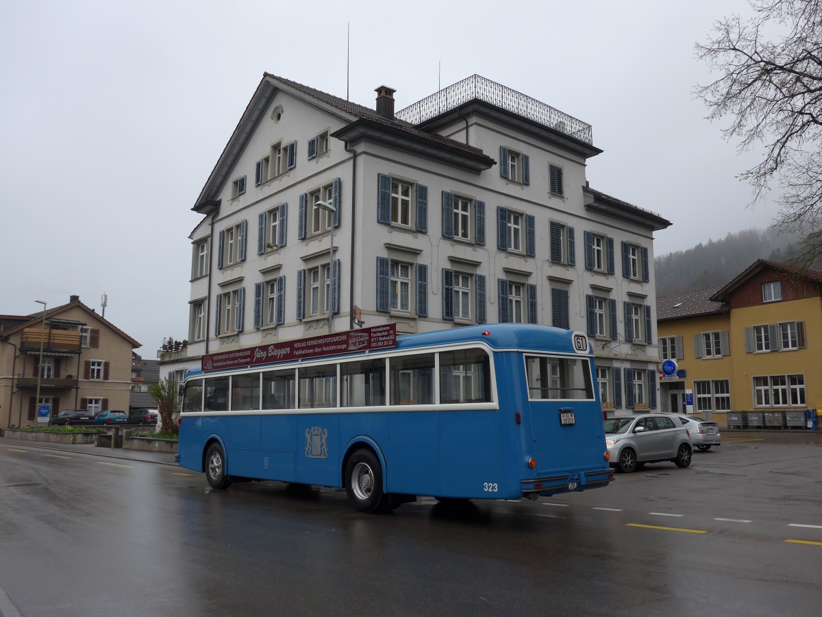 (149'567) - Biegger, Uster - Nr. 3/GL 20'323 - FBW/T�scher (ex DFB Andermatt; ex VBZ Z�rich Nr. 323) am 6. April 2014 beim Bahnhof Bauma