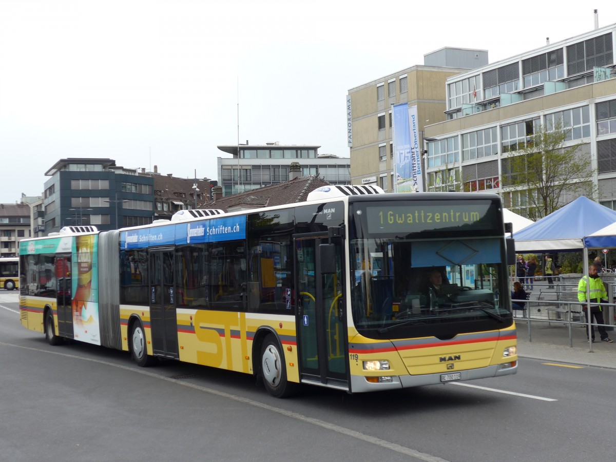 (149'659) - STI Thun - Nr. 119/BE 700'119 - MAN am 18. April 2014 bei der Schiffl�ndte Thun