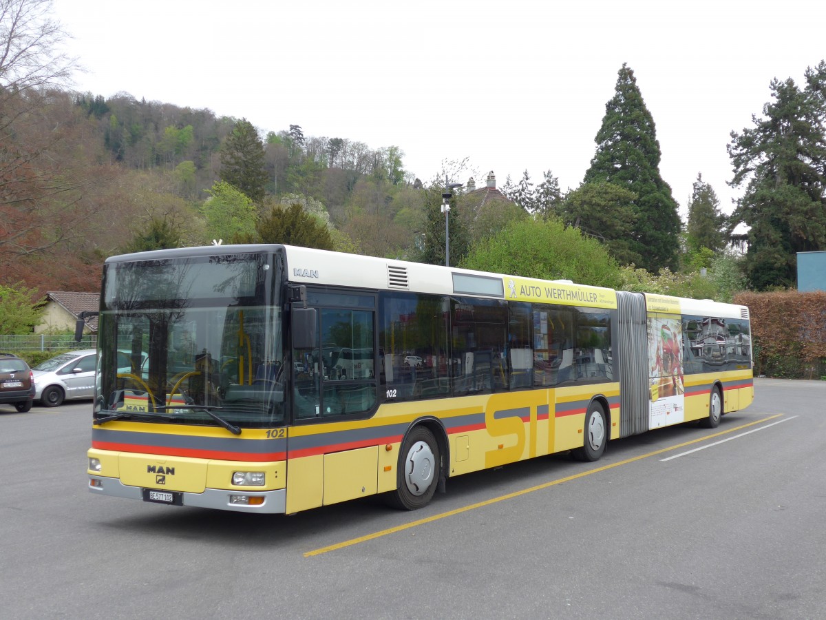(149'664) - STI Thun - Nr. 102/BE 577'102 - MAN am 18. April 2014 bei der Schiffl�ndte Thun
