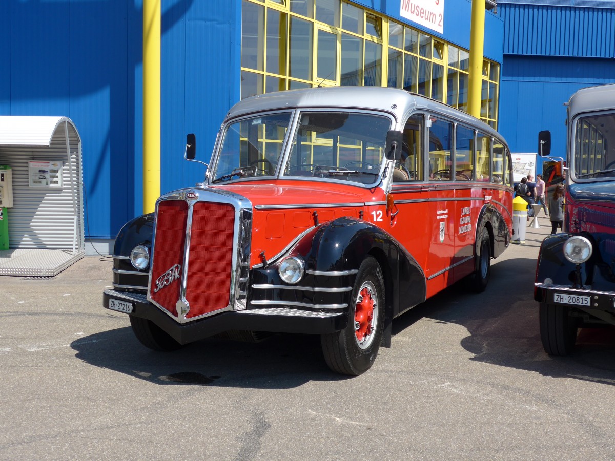(149'865) - Aus der Schweiz: Meier, Gr�t - Nr. 12/ZH 27'216 - FBW/R&J (ex Wespe, Altst�tten; ex AFA Adelboden Nr. 12) am 25. April 2014 in Sinsheim, Museum