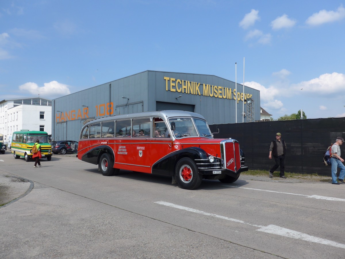 (150'444) - Aus der Schweiz: Meier, Gr�t - Nr. 12/ZH 27'216 - FBW/R&J (ex Wespe, Altst�tten; ex AFA Adelboden Nr. 12) am 26. April 2014 in Speyer, Technik-Museum