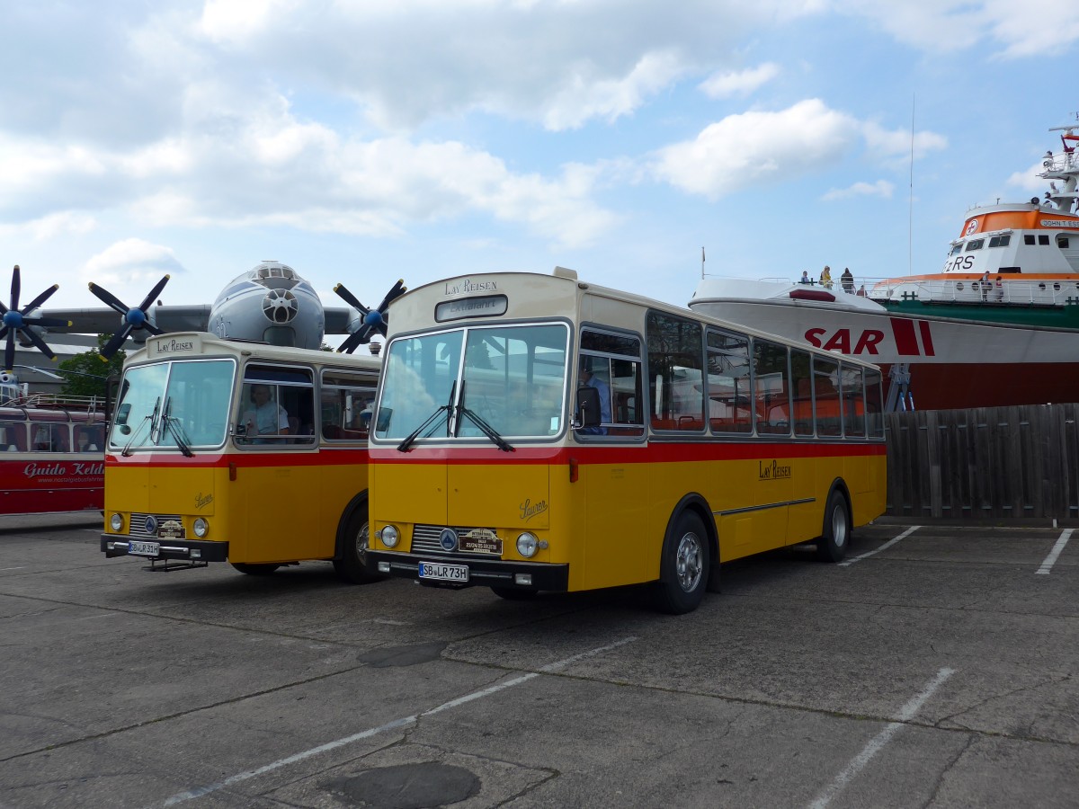 (150'502) - Lay Reisen, P�ttlingen - SB-LR 73H - Saurer/T�scher (ex Engel, D-Lollar; ex Demarmels, Salouf; ex P 24'655) am 26. April 2014 in Speyer, Technik-Museum