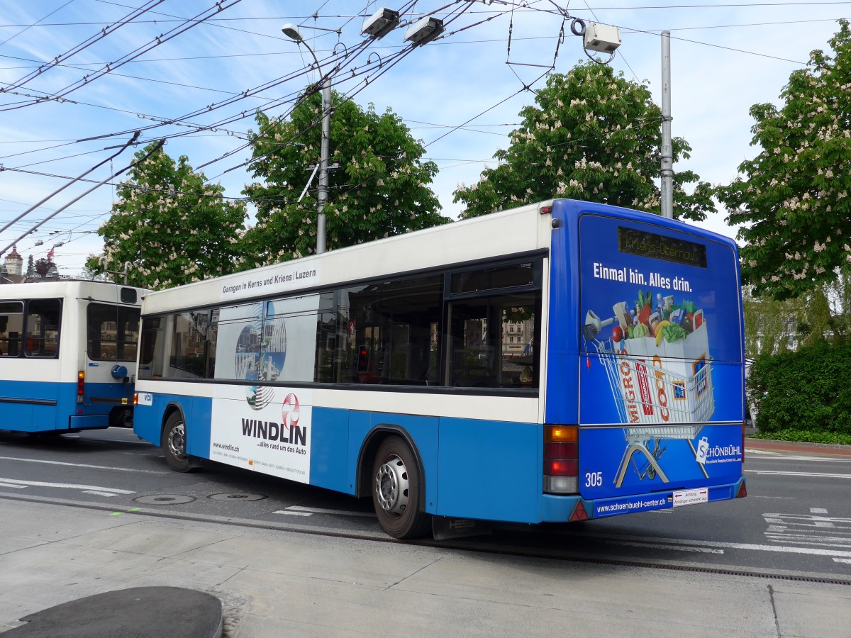 (150'591) - VBL Luzern - Nr. 305 - Lanz+Marti/Hess Personenanh�nger am 10. Mai 2014 beim Bahnhof Luzern