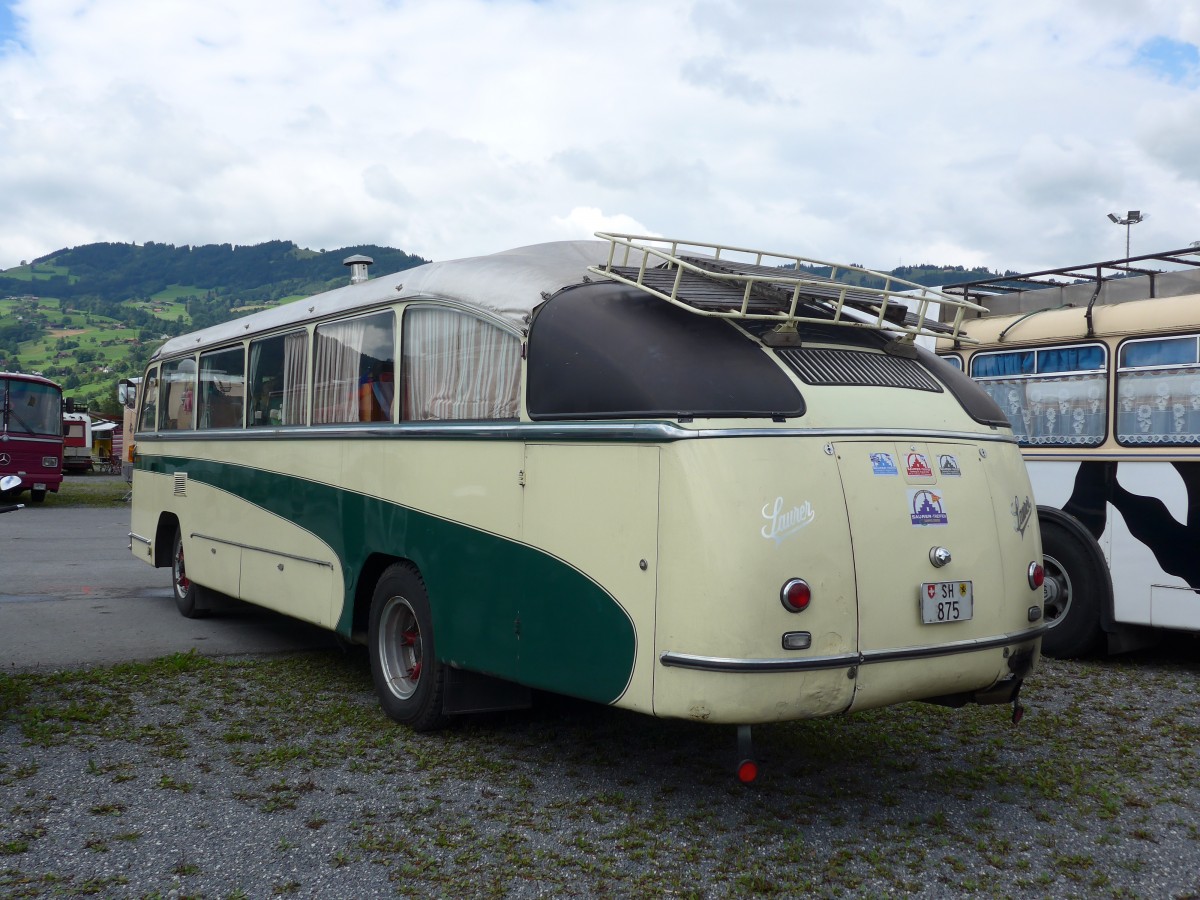 (153'866) - Wehrli, Thayngen - SH 875 - Saurer/Saurer (ex Rieser+Vetter, Frauenfeld) am 16. August 2014 in Altst�tten, Allmendplatz