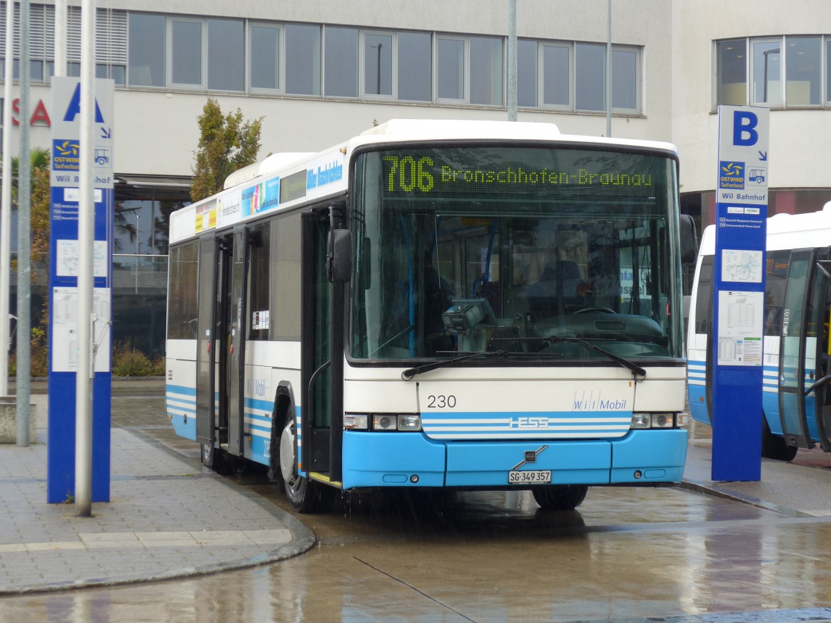 (153'923) - WilMobil, Wil - Nr. 230/SG 349'357 - Volvo/Hess (ex RTB Altst�tten Nr. 70) am 16. August 2014 beim Bahnhof Wil