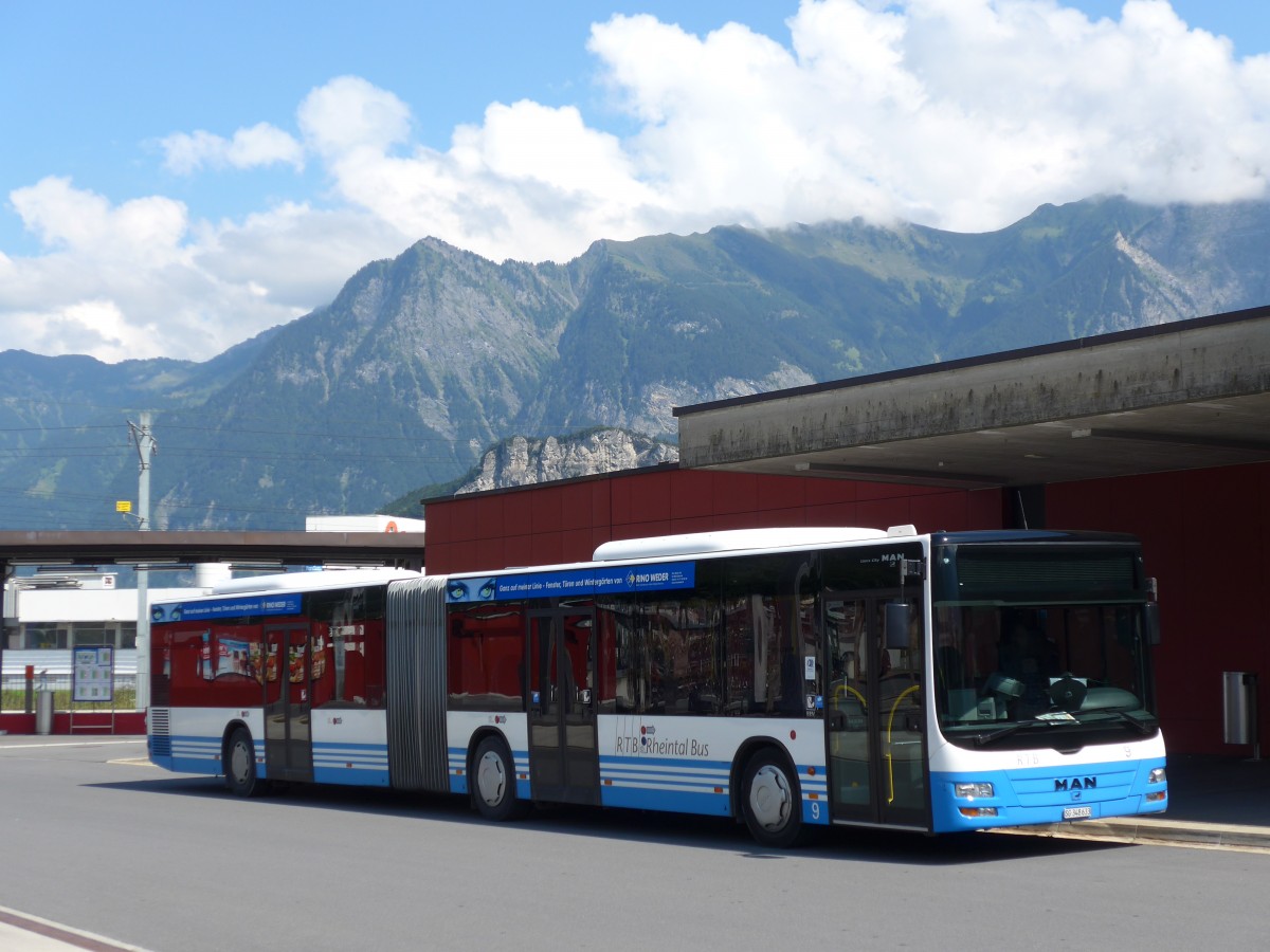 (154'351) - RTB Altst�tten - Nr. 9/SG 348'633 - MAN am 21. August 2014 beim Bahnhof Sargans (Einsatz BSW)