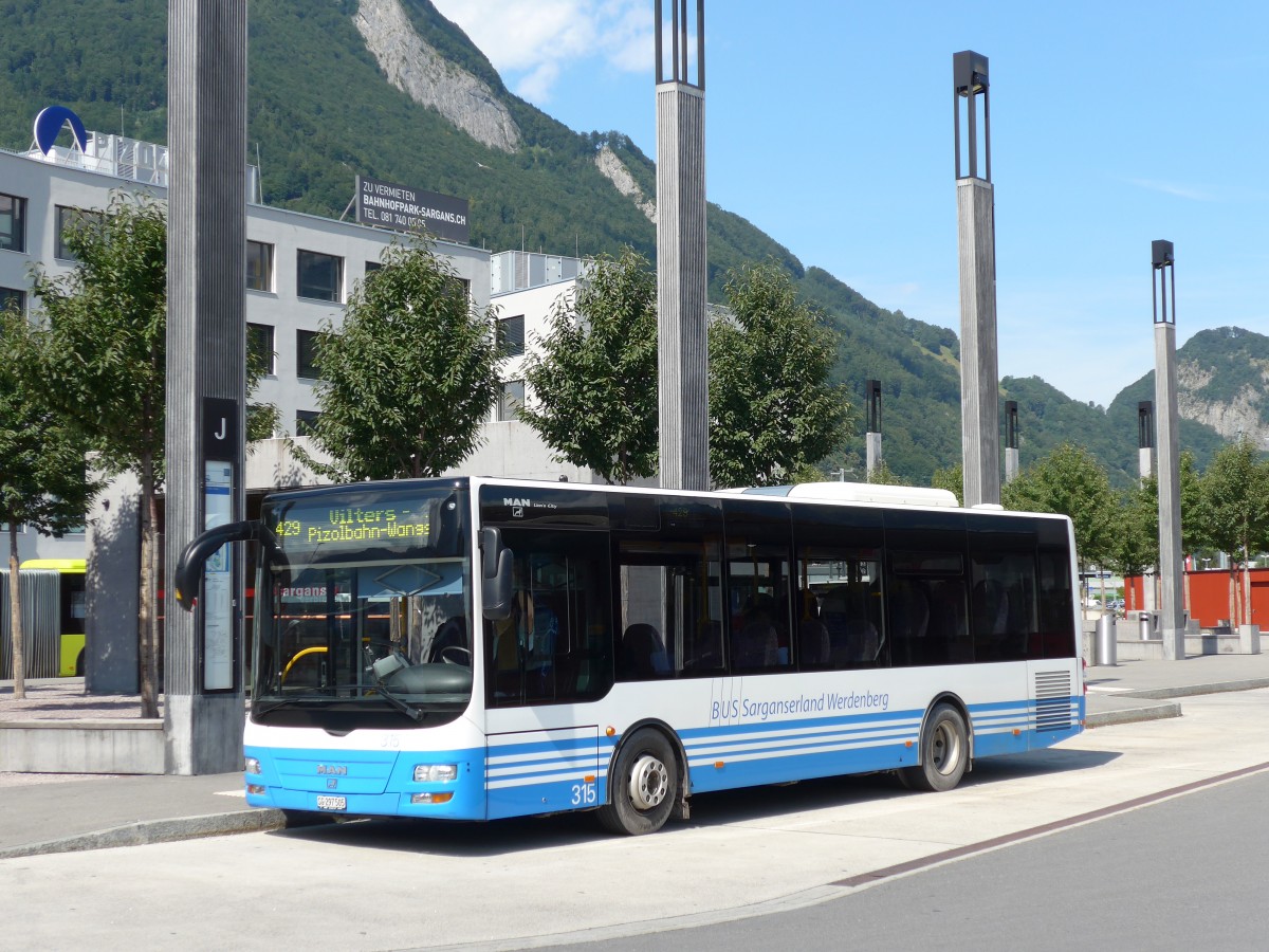 (154'356) - BSW Sargans - Nr. 315/SG 297'505 - MAN/G�ppel am 21. August 2014 beim Bahnhof Sargans