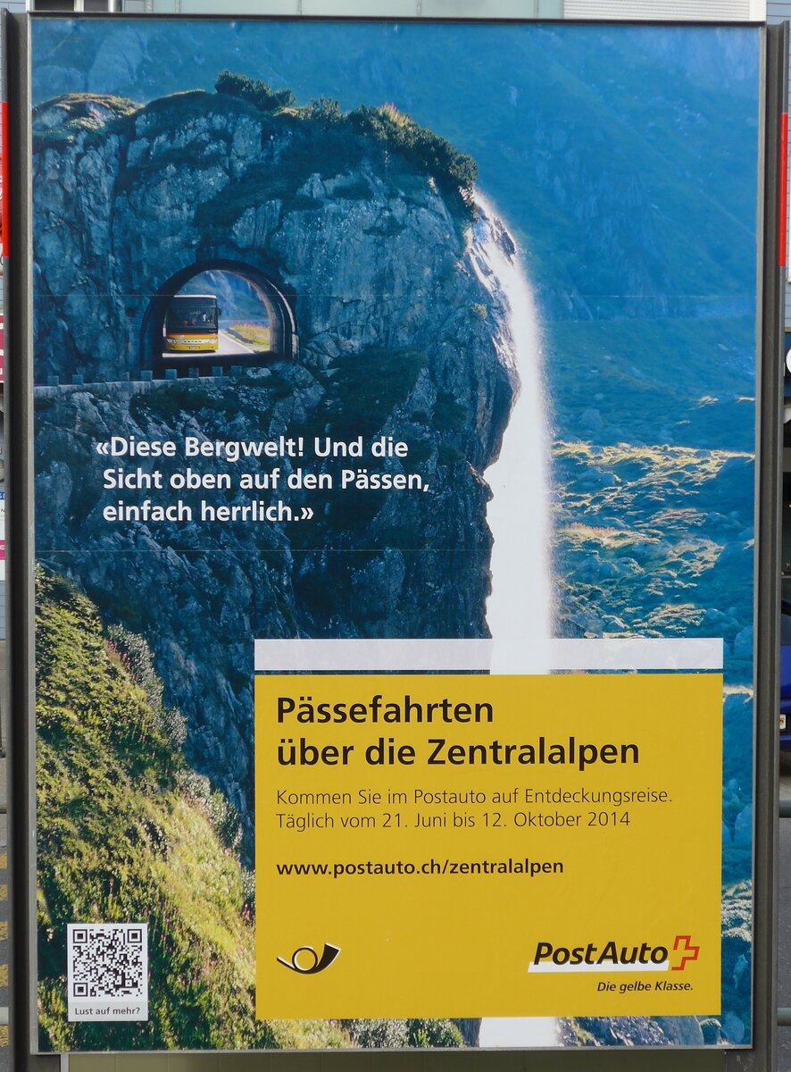 (154'444) - Plakat f�r P�ssefahrten �ber die Zentralalpen am 24. August 2014 beim Bahnhof Spiez