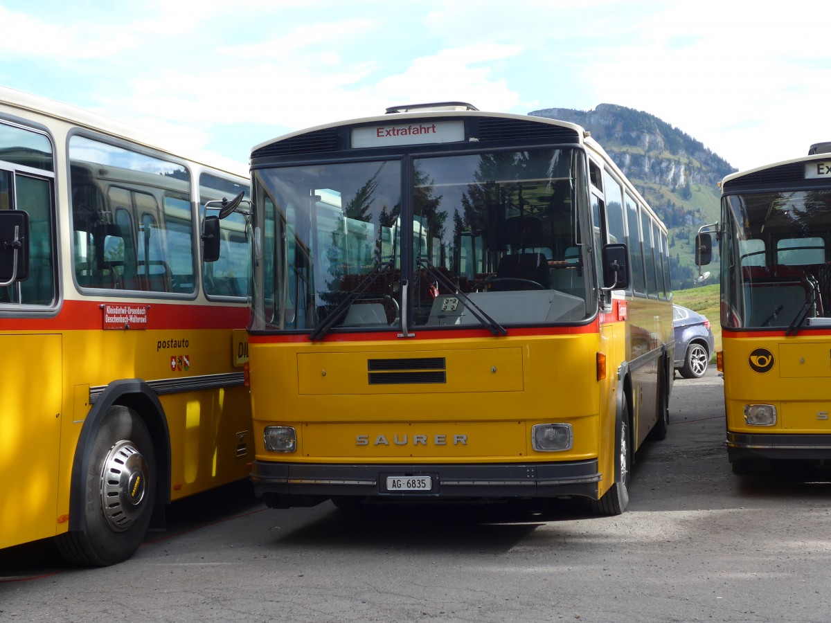 (155'657) - Gautschi, Suhr - AG 6835 - Saurer/T�scher (ex L�tscher, Neuheim Nr. 200; ex Cartek, Regensdorf; ex P 25'822) am 12. Oktober 2014 in Willerzell, Rest. Sattelegg