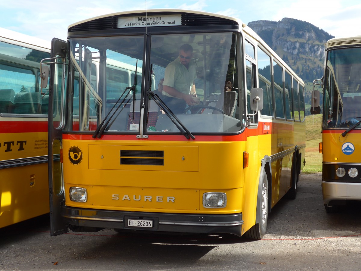 (155'663) - Schmid, Th�rishaus - BE 26'206 - Saurer/T�scher (ex P 24'244) am 12. Oktober 2014 in Willerzell, Rest. Sattelegg