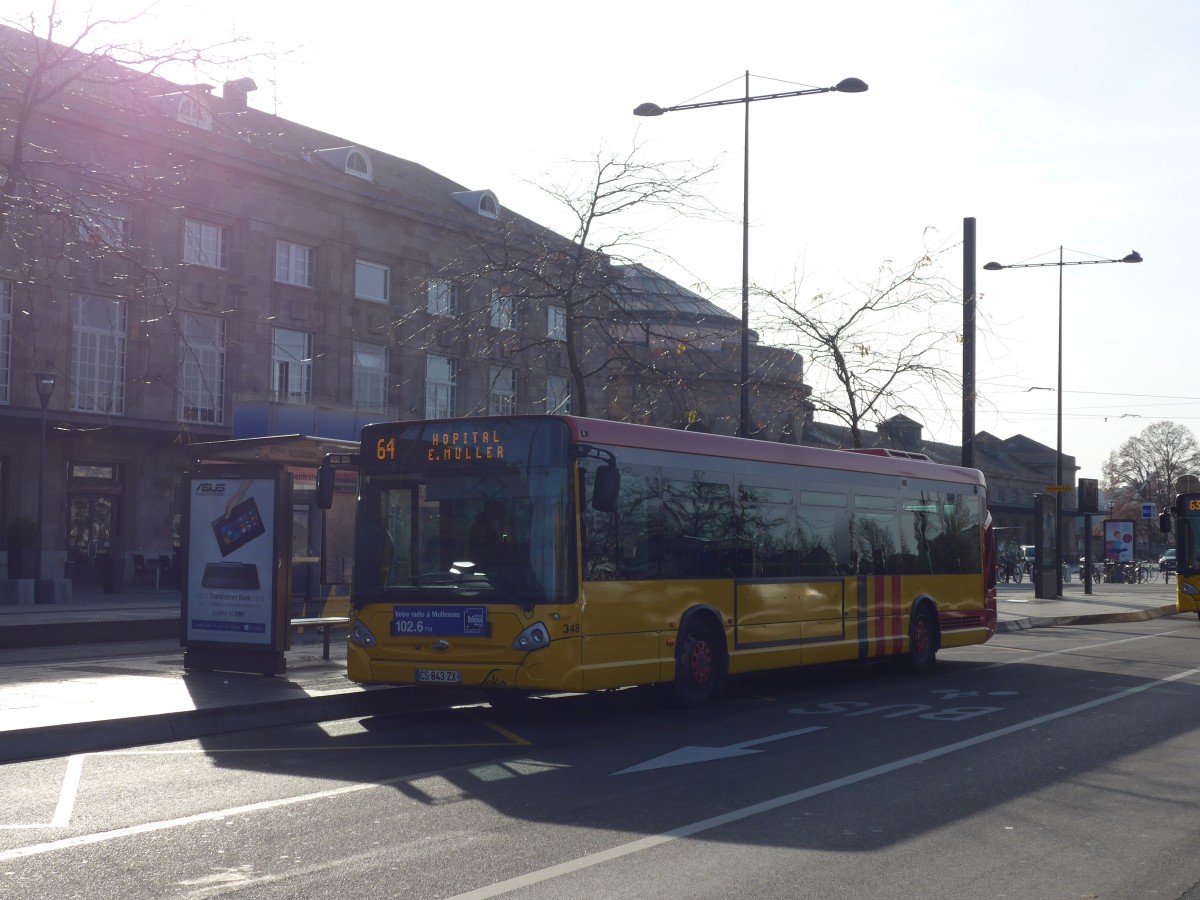 (157'472) - Sol�a, Mulhouse - Nr. 348/CS 843 ZX - Heuliez am 23. November 2014 beim Hauptbahnhof Mulhouse