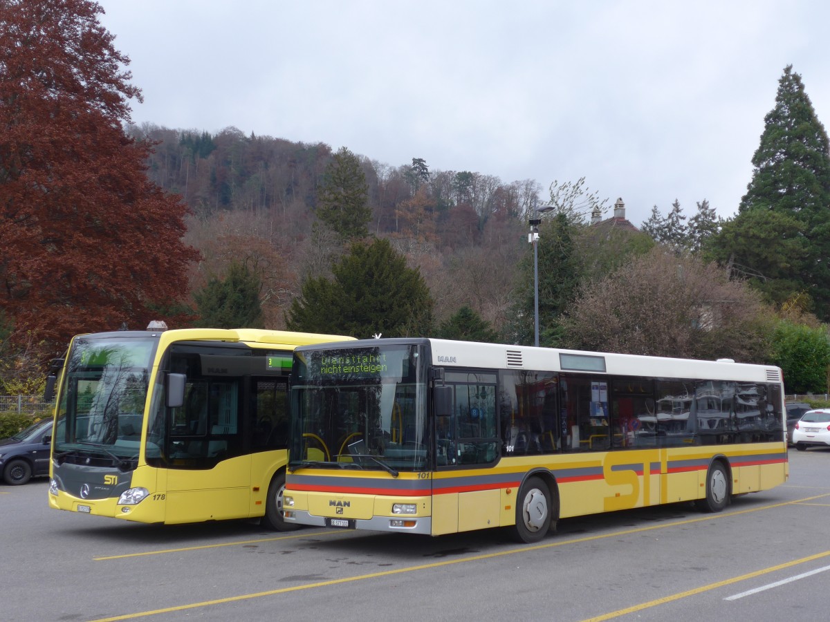 (157'609) - STI Thun - Nr. 101/BE 577'101 - MAN am 6. Dezember 2014 bei der Schiffl�ndte Thun