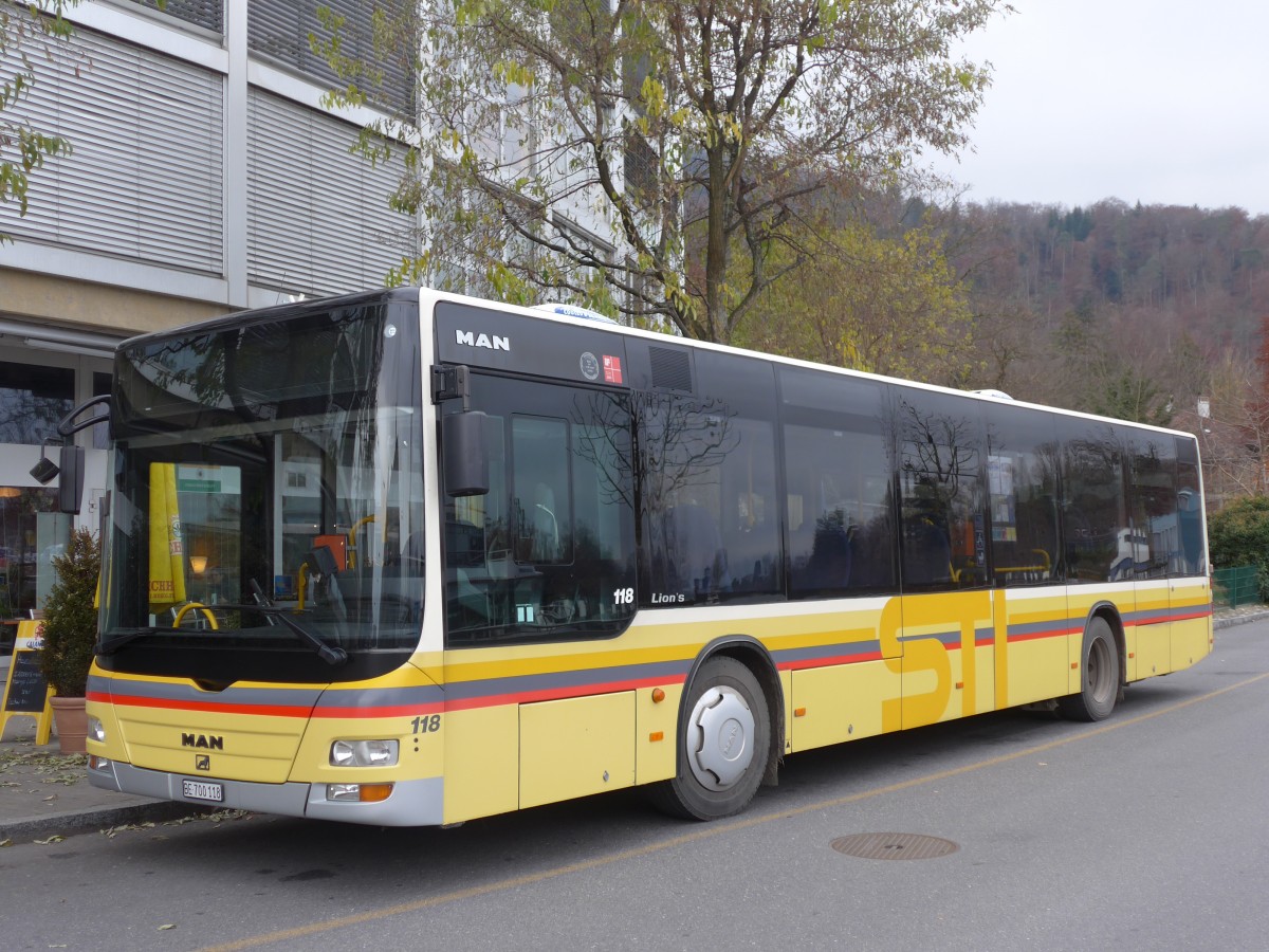 (157'708) - STI Thun - Nr. 118/BE 700'118 - MAN am 7. Dezember 2014 bei der Schiffl�ndte Thun