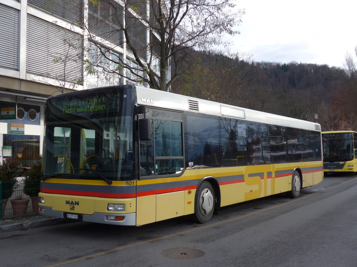(157'804) - STI Thun - Nr. 101/BE 577'101 - MAN am 15. Dezember 2014 bei der Schiffl�ndte Thun