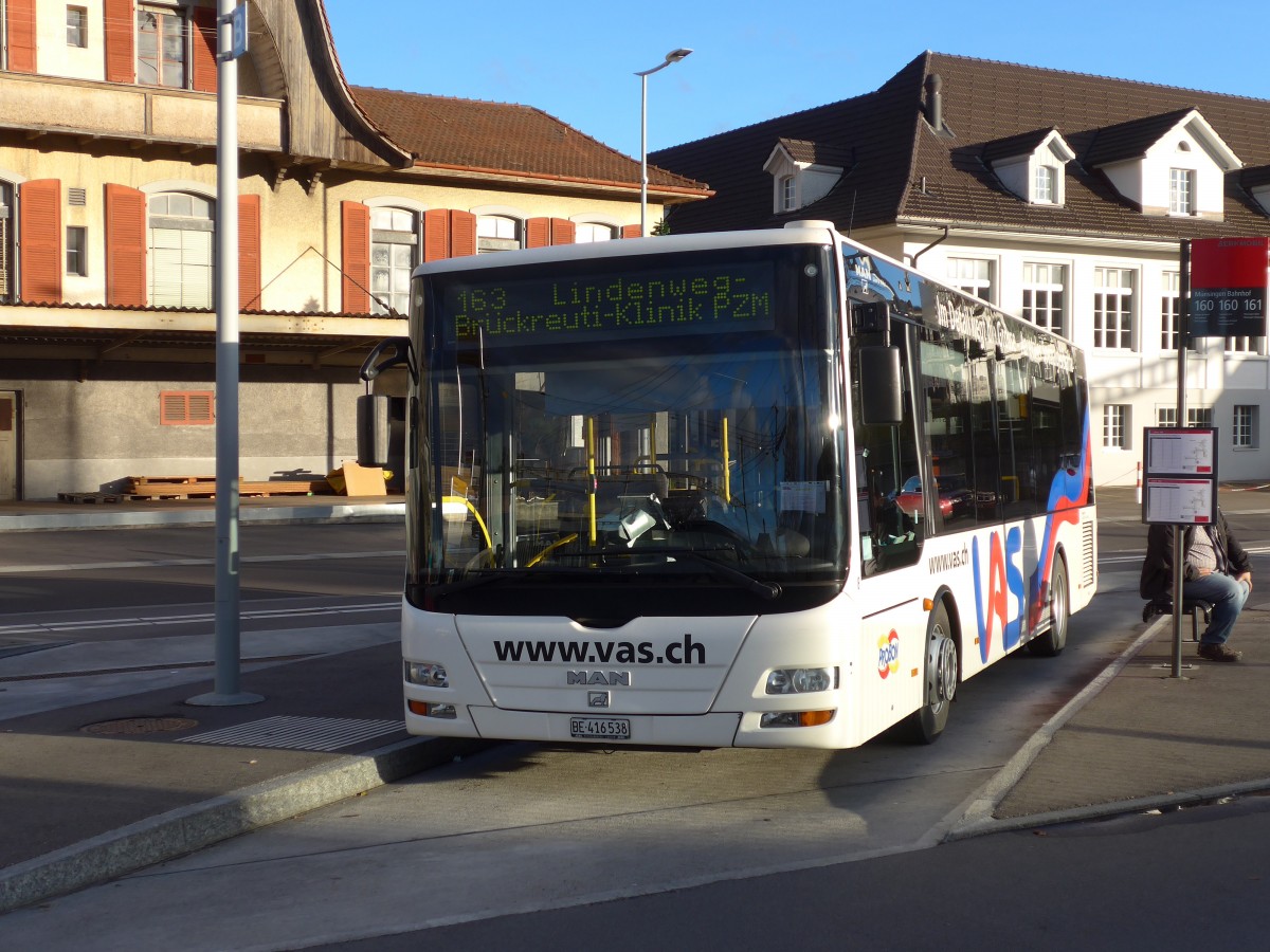 (157'856) - Lengacher, M�nsingen - Nr. 8/BE 416'538 - MAN am 20. Dezember 2014 beim Bahnhof M�nsingen