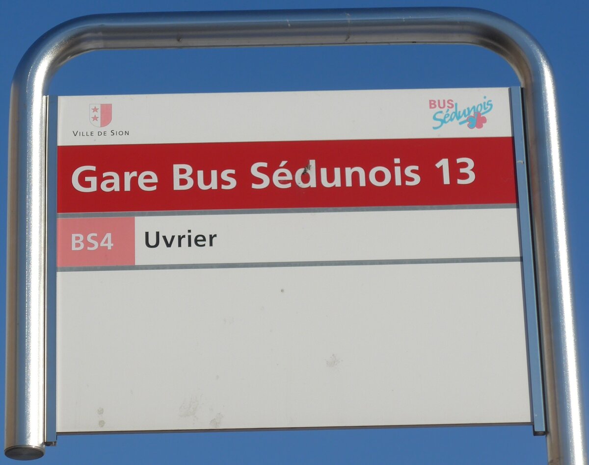 (158'078) - BUS S�dunois-Haltestellenschild - Sion, Gare - am 1. Januar 2015
