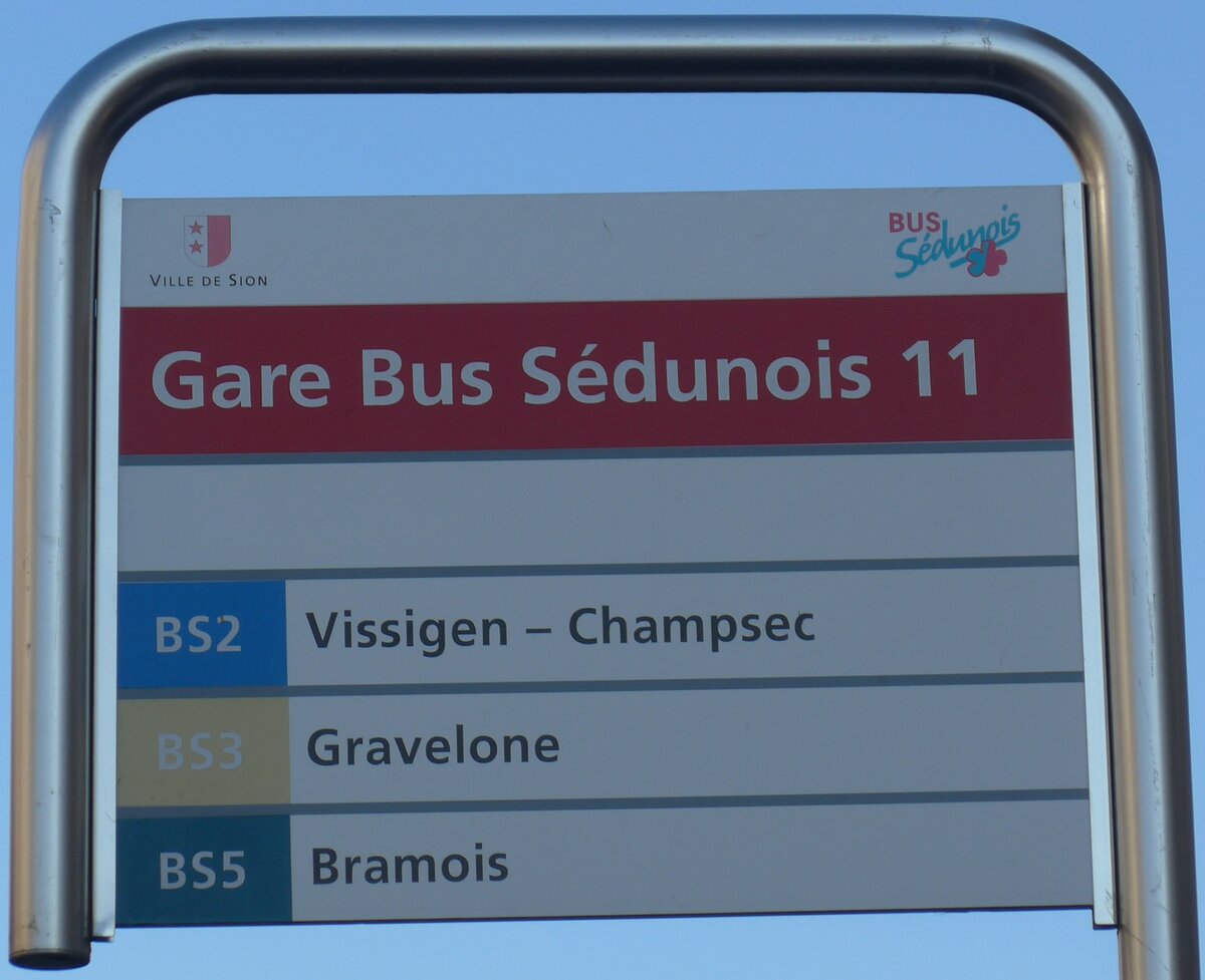 (158'080) - BUS S�dunois-Haltestellenschild - Sion, Gare - am 1. Januar 2015