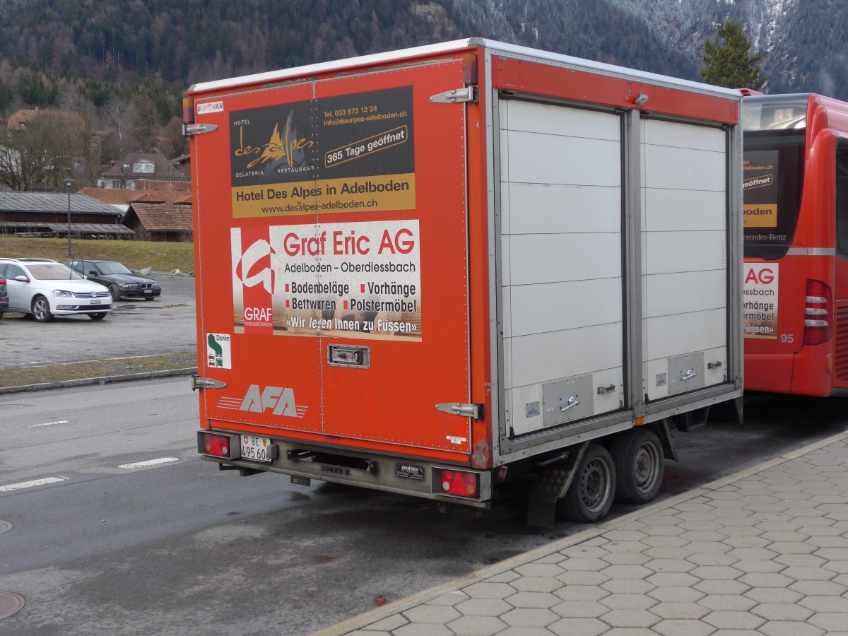 (158'337) - AFA Adelboden - Nr. 62/BE 495'606 - Zbinden Gep�ckanh�nger am 11. Januar 2015 beim Bahnhof Frutigen