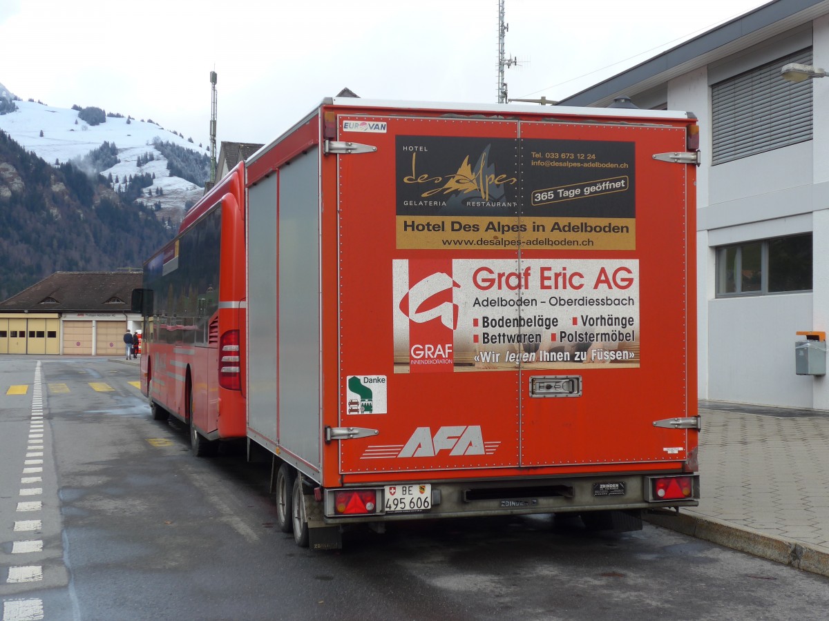 (158'338) - AFA Adelboden - Nr. 62/BE 495'606 - Zbinden Gep�ckanh�nger am 11. Januar 2015 beim Bahnhof Frutigen