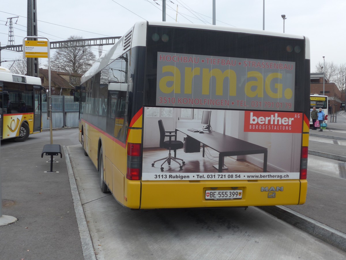 (158'455) - Lengacher, M�nsingen - Nr. 1/BE 555'399 - MAN am 19. Januar 2015 beim Bahnhof M�nsingen