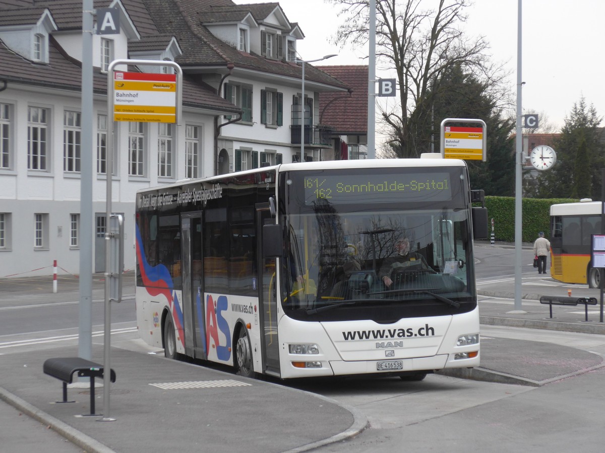 (158'456) - Lengacher, M�nsingen - Nr. 8/BE 416'538 - MAN am 19. Januar 2015 beim Bahnhof M�nsingen