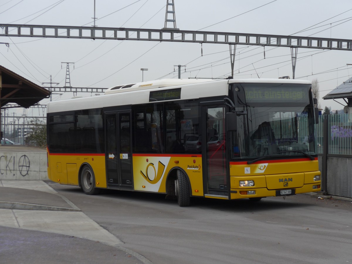 (158'459) - Lengacher, M�nsingen - Nr. 3/BE 547'388 - MAN/G�ppel am 19. Januar 2015 beim Bahnhof M�nsingen