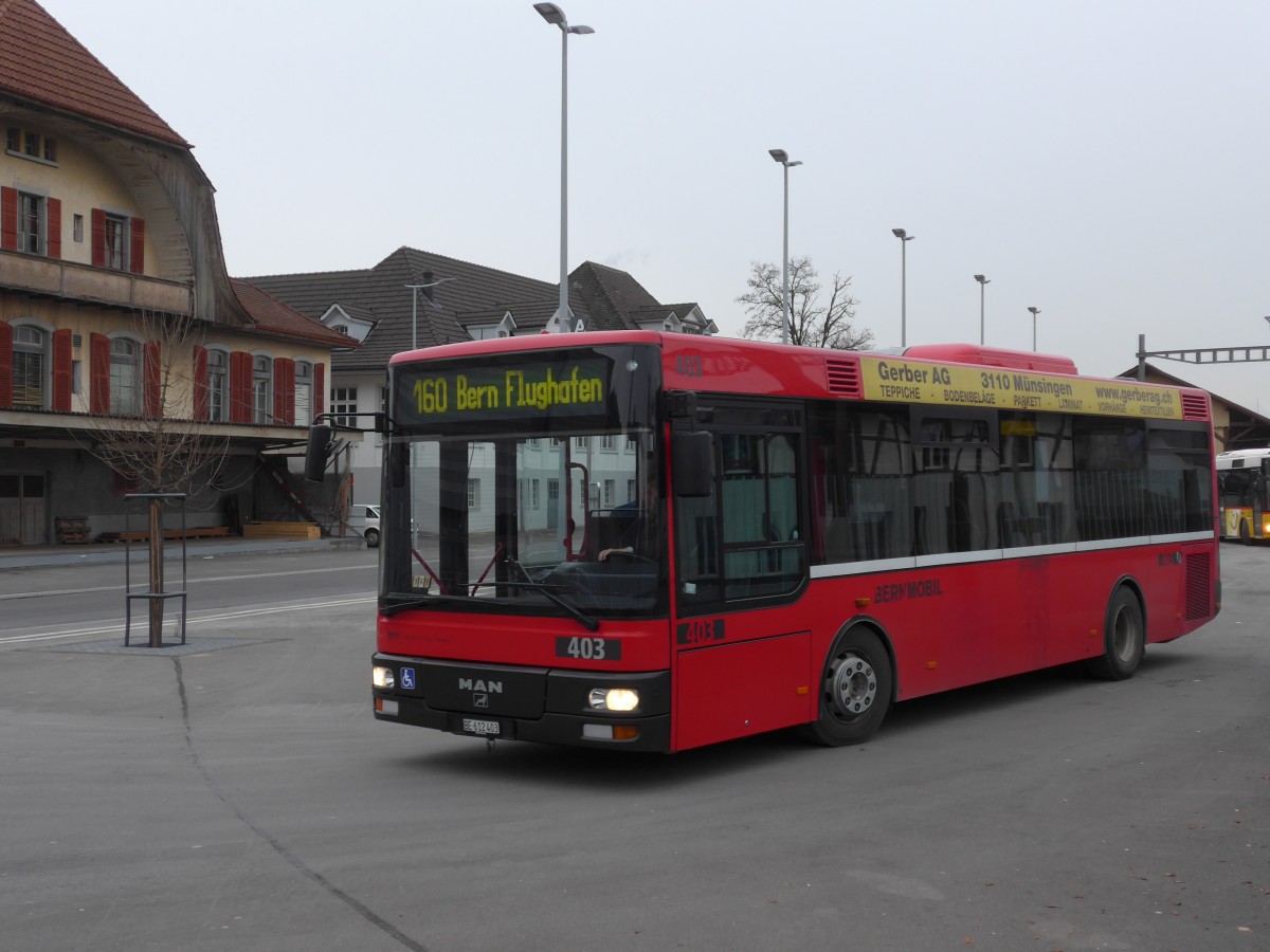 (158'461) - Bernmobil, Bern - Nr. 403/BE 612'403 - MAN/G�ppel am 19. Januar 2015 beim Bahnhof M�nsingen