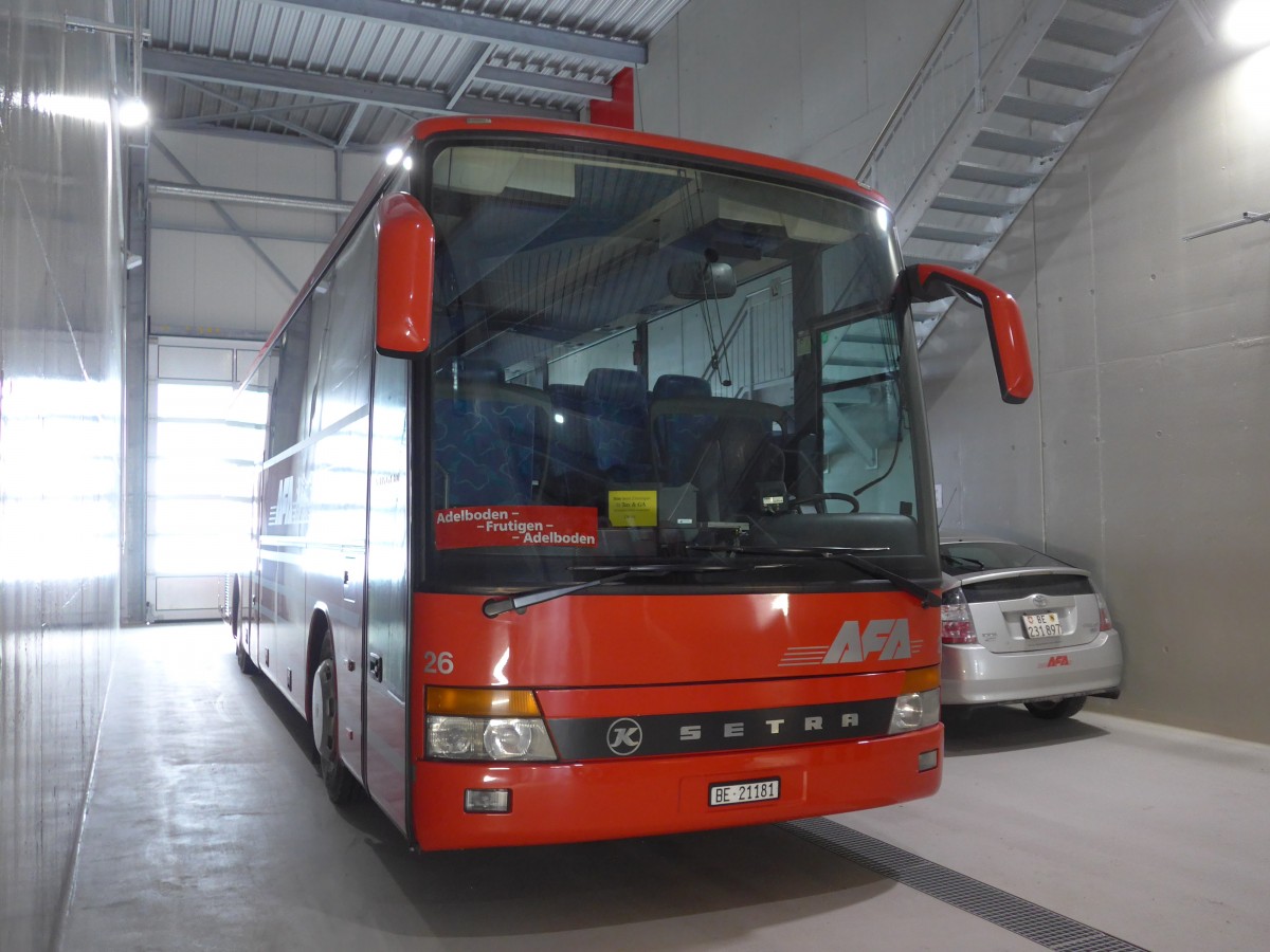 (158'481) - AFA Adelboden - Nr. 26/BE 21'181 - Setra (ex Nr. 16; ex Fr�hlich, D-Ludwigshafen/Rhein) am 24. Januar 2015 in Frutigen, Garage