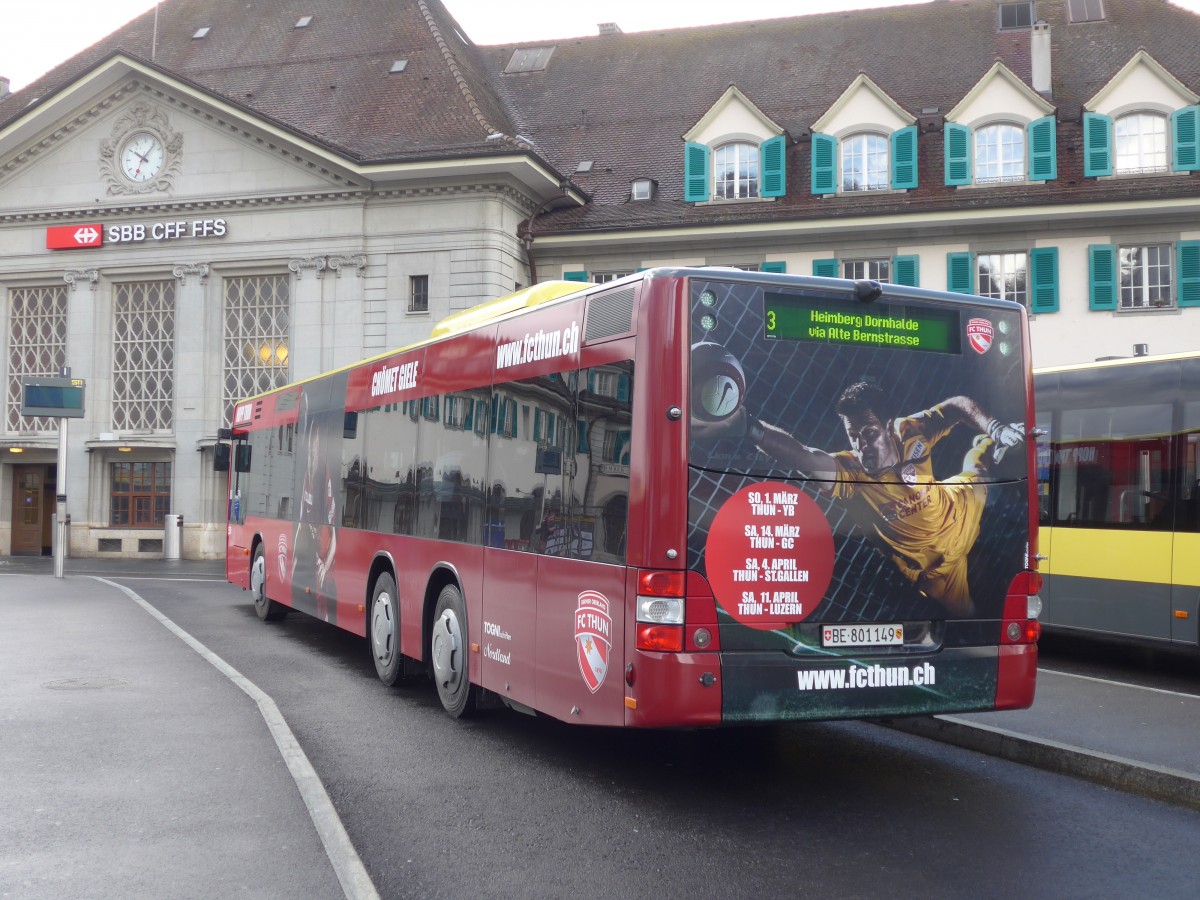 (158'926) - STI Thun - Nr. 149/BE 801'149 - MAN am 2. M�rz 2015 beim Bahnhof Thun