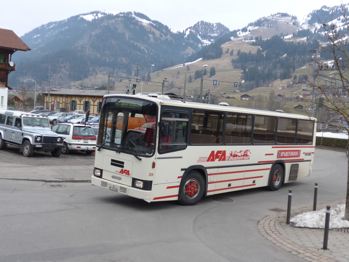 (159'201) - AFA Adelboden - Nr. 39/BE 25'753 - NAW/R&J (ex Nr. 18; ex Autopostale, Mendrisio Nr. 38; ex Piotti, Balerna Nr. 38; ex AAGI Interlaken Nr. 38; ex Schmocker, Beatenberg Nr. 3) am 16. M�rz 2015 beim Bahnhof Zweisimmen