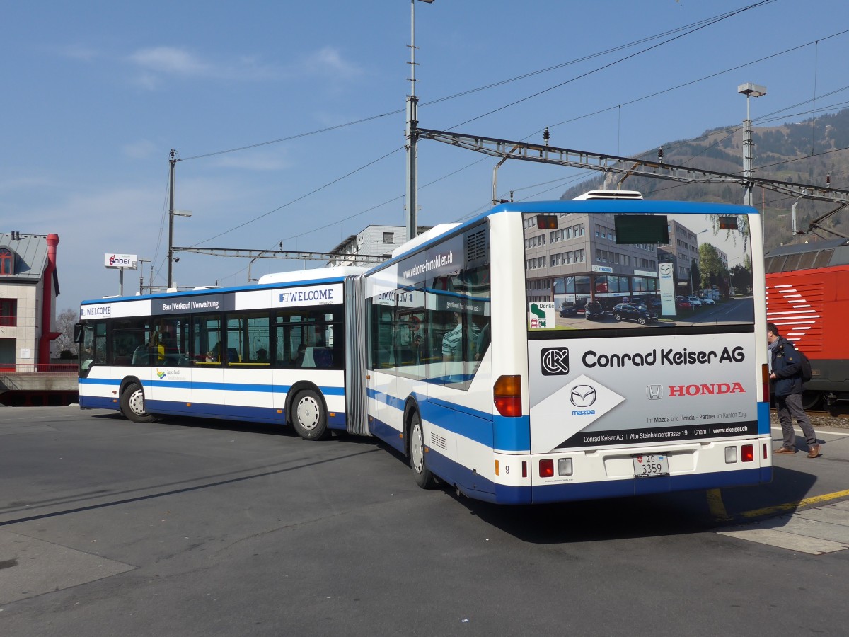 (159'339) - ZVB Zug - Nr. 9/ZG 3359 - Mercedes am 18. M�rz 2015 beim Bahnhof Arth-Goldau
